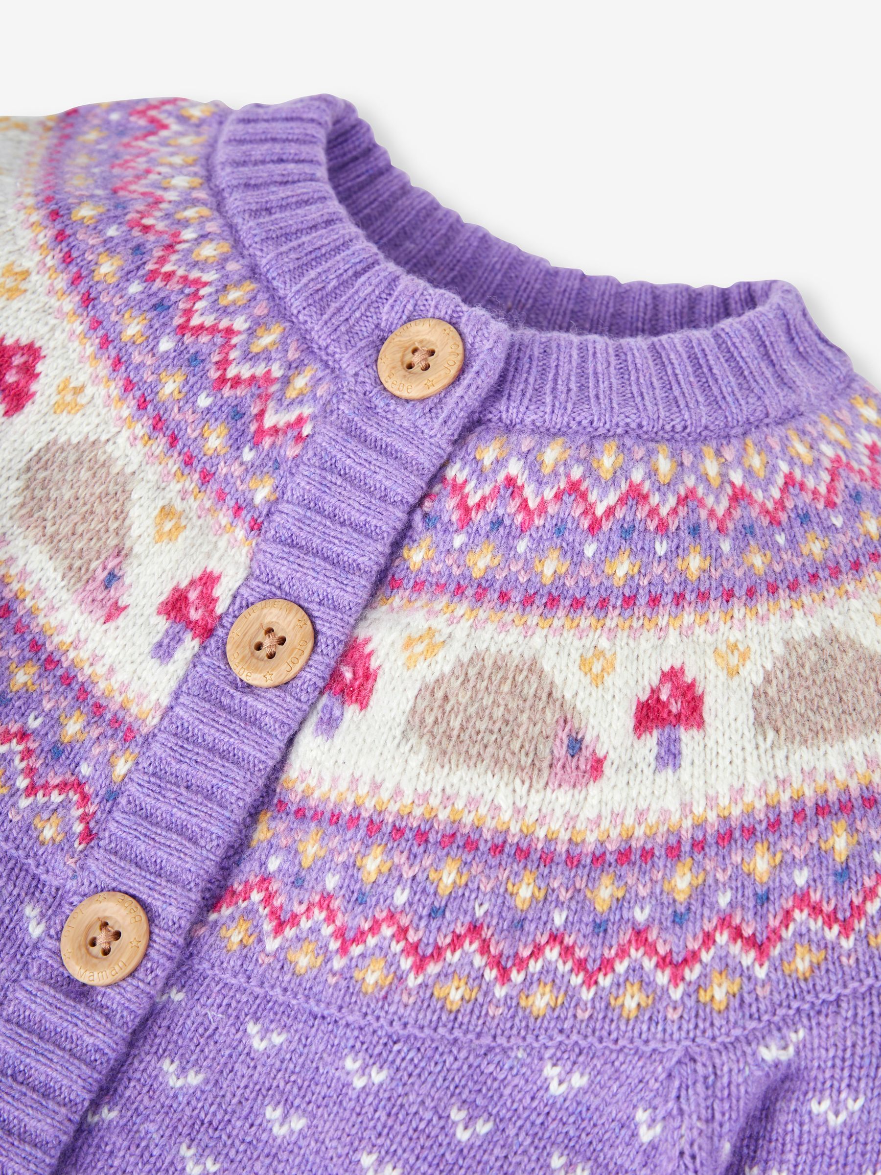 Lilac Purple Hedgehog Fairisle Pattern Cardigan - Image 2 of 3