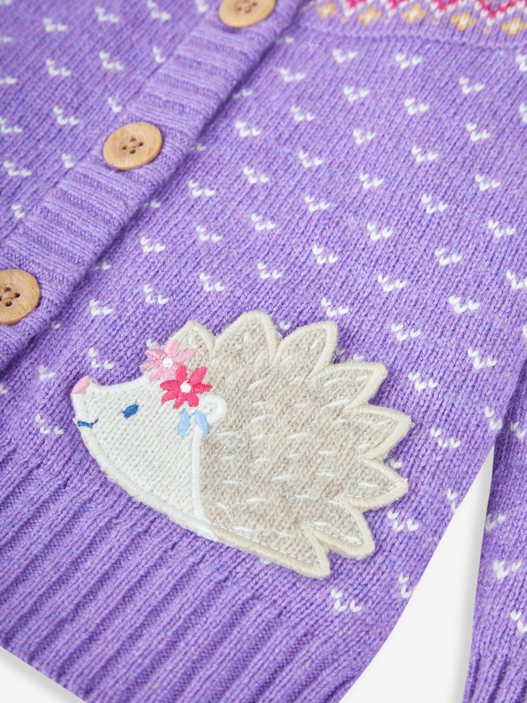 Lilac Purple Hedgehog Fairisle Pattern Cardigan - Image 3 of 3