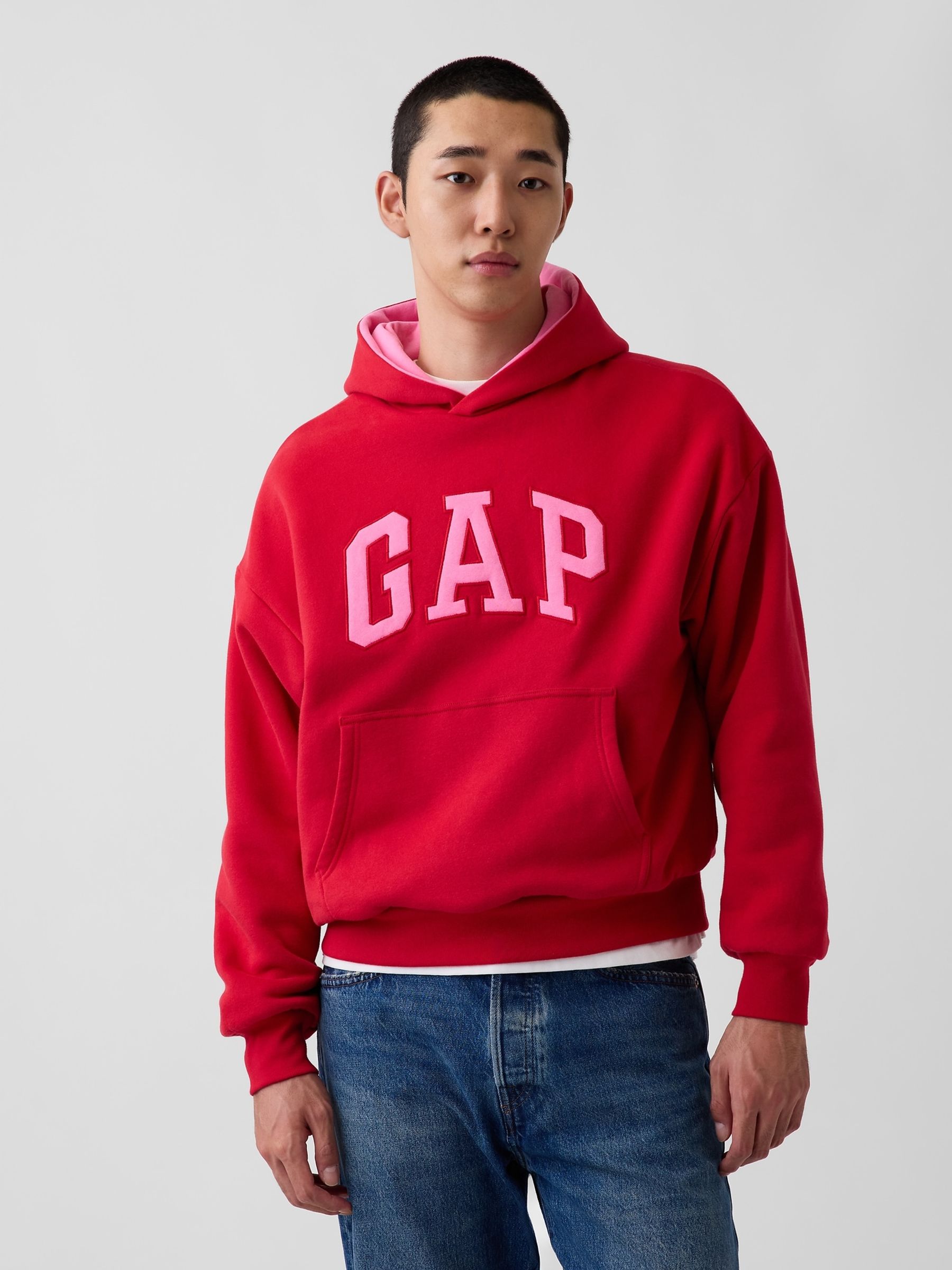Red Vintage Soft Reversible Oversized Logo Hoodie - Image 1 of 7