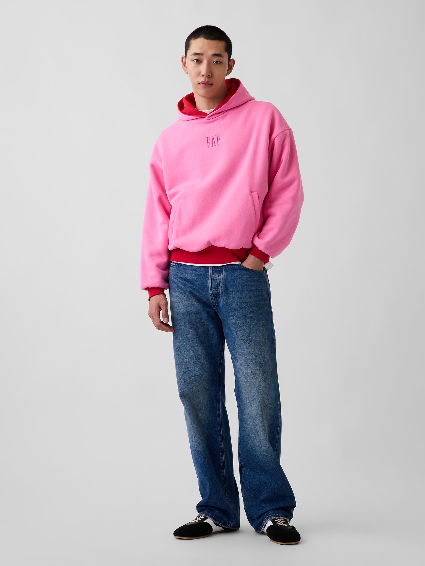 Red Vintage Soft Reversible Oversized Logo Hoodie - Image 4 of 7