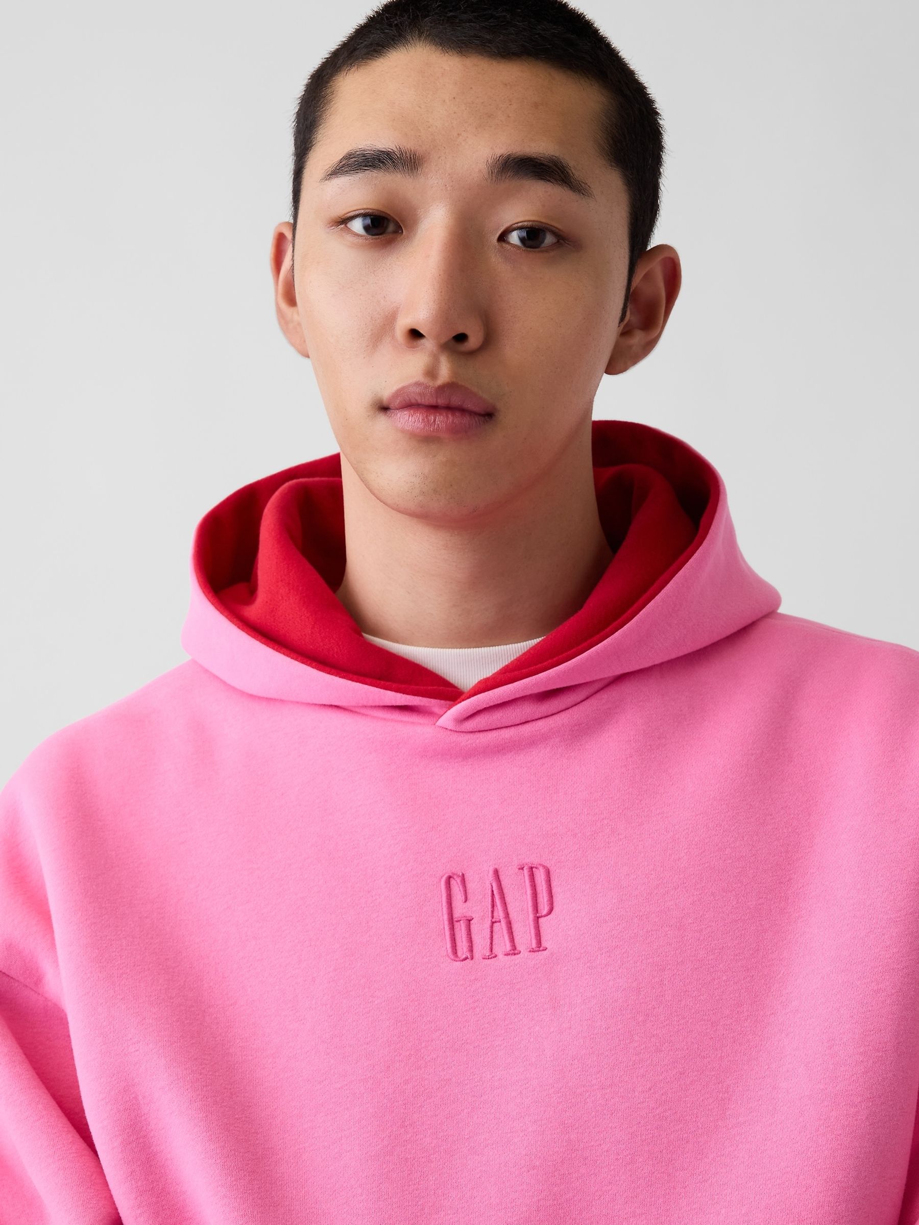 Red Vintage Soft Reversible Oversized Logo Hoodie - Image 5 of 7