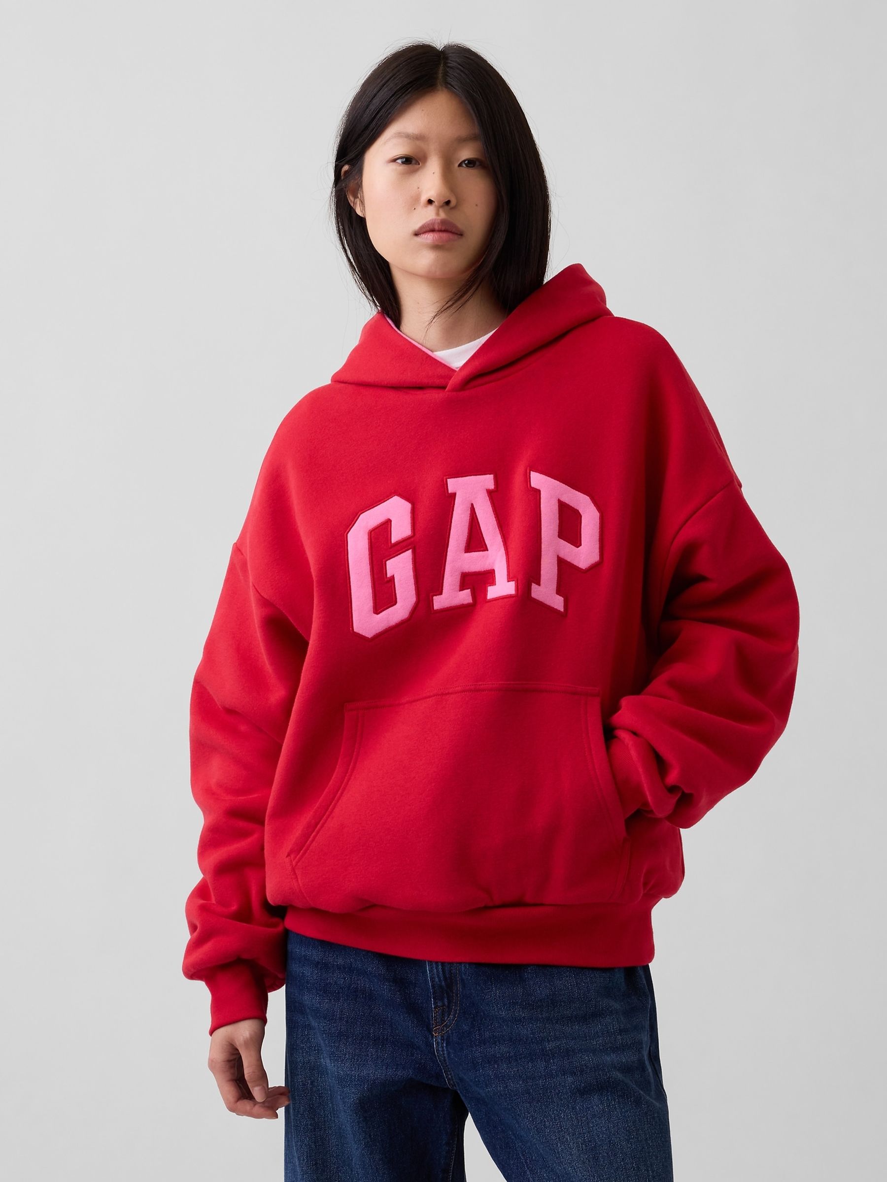 Red Vintage Soft Reversible Oversized Logo Hoodie - Image 6 of 7
