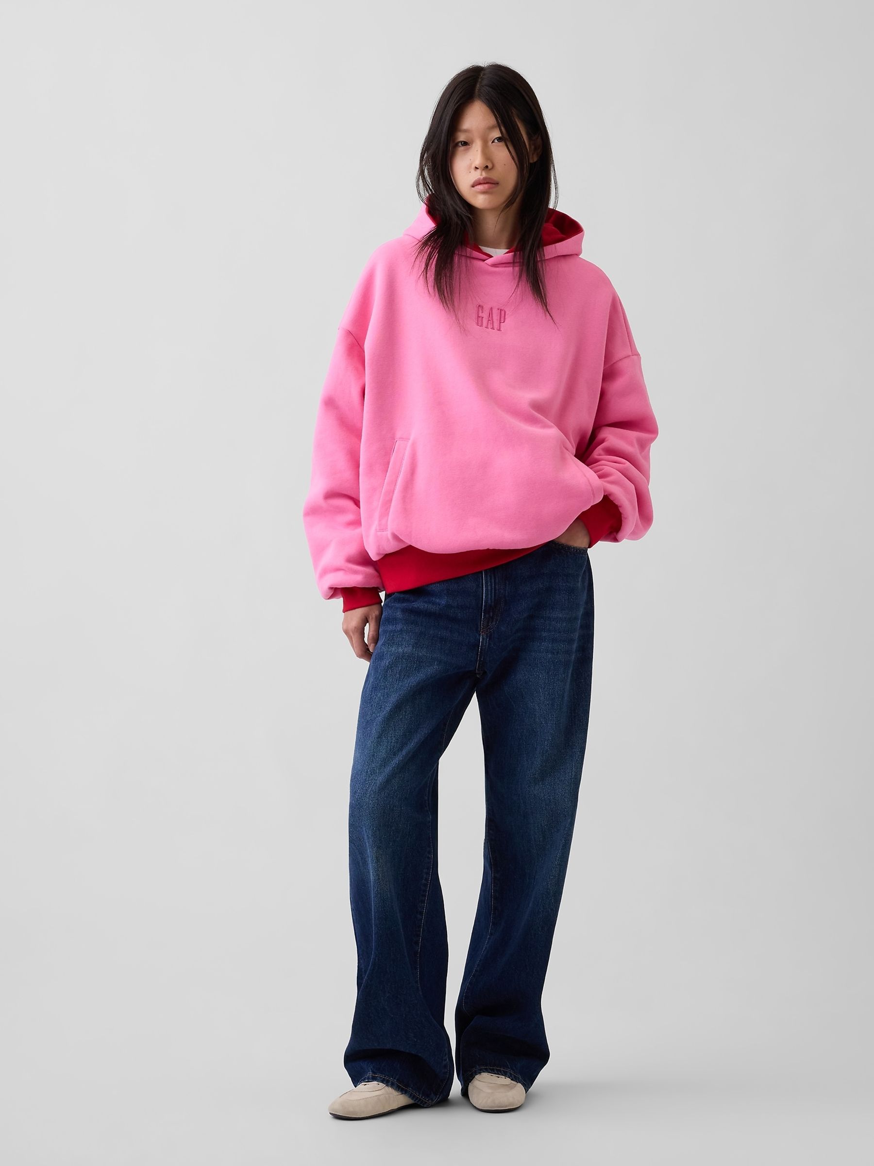 Red Vintage Soft Reversible Oversized Logo Hoodie - Image 7 of 7