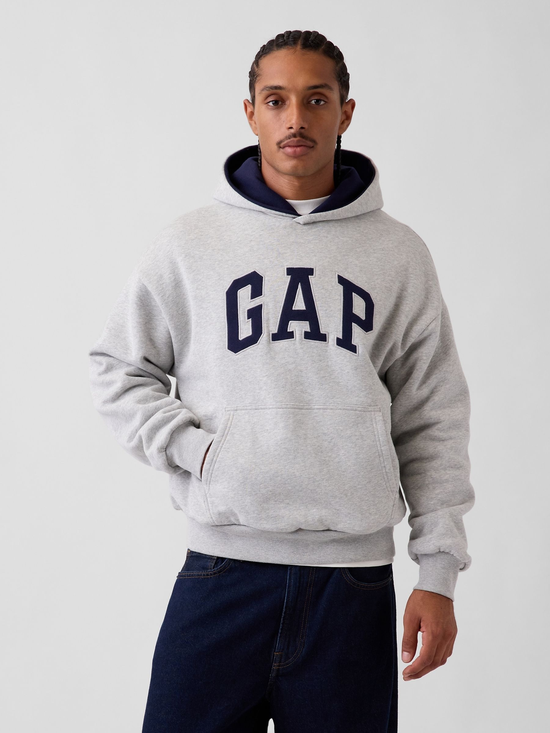 Grey Vintage Soft Reversible Oversized Logo Hoodie - Image 1 of 7