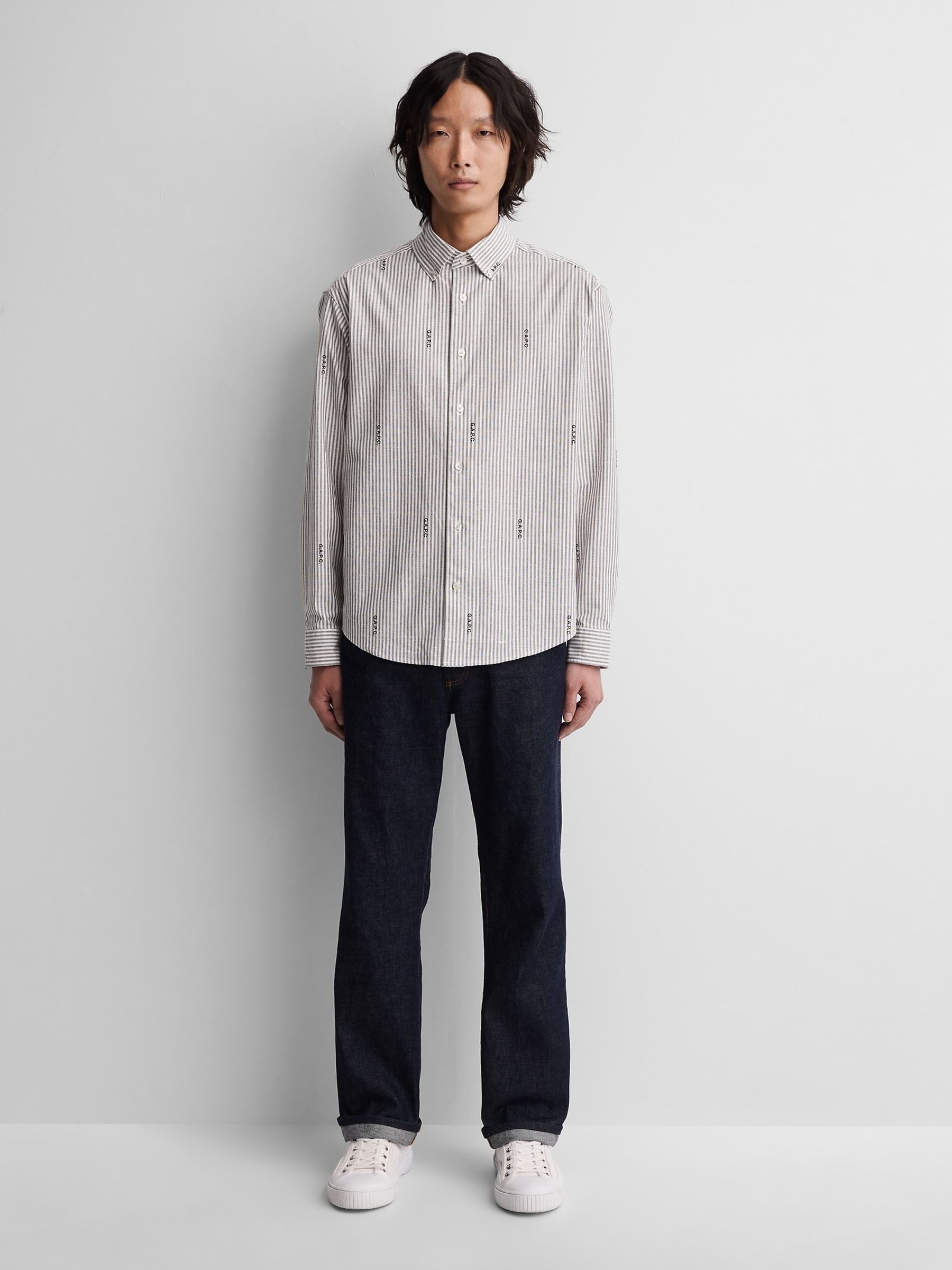 Gap x A.P.C. Grey Stripe Relaxed Logo Oxford Shirt - Image 3 of 7