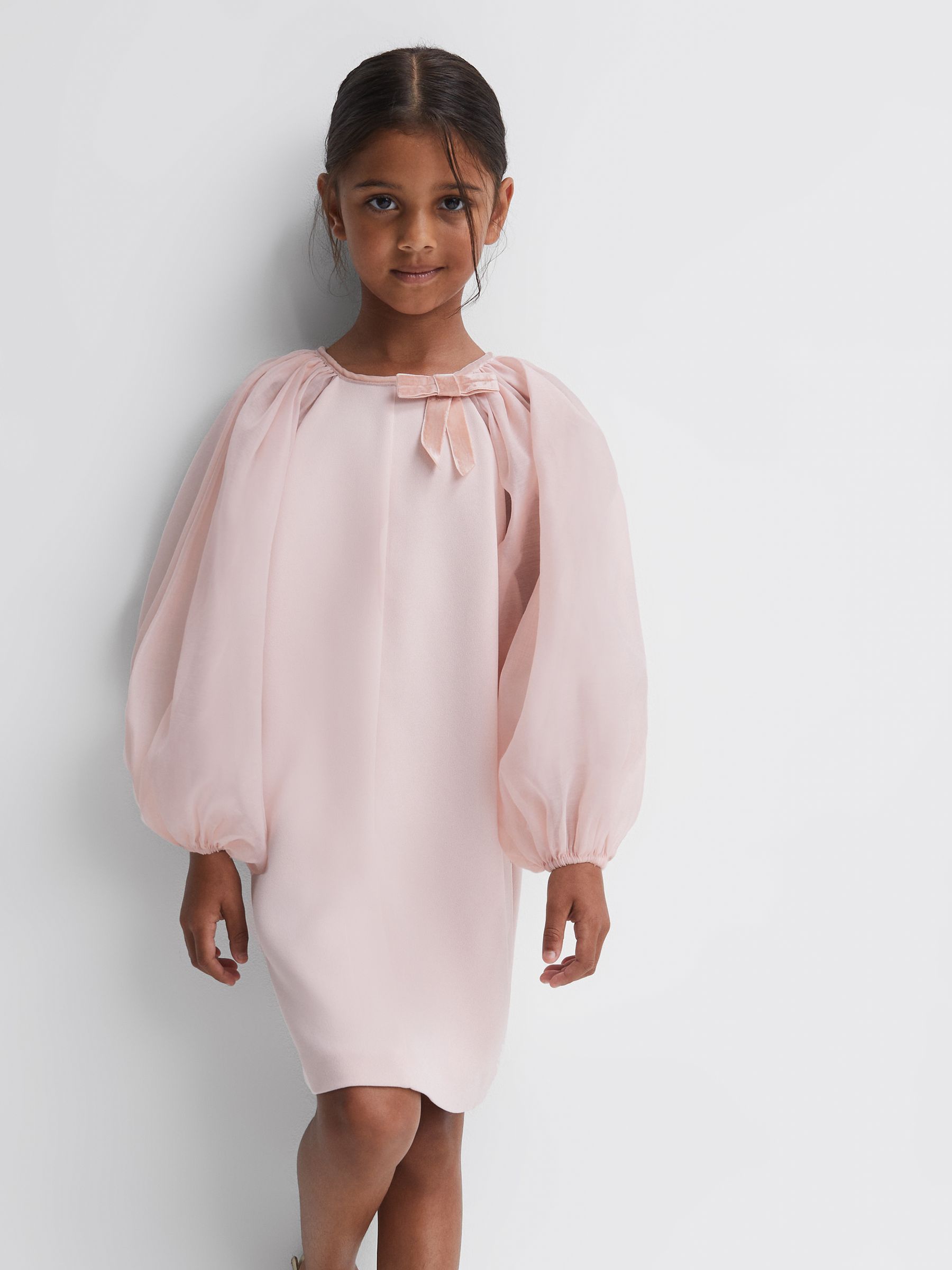 Senior Blouson Sleeve Bow Dress in Pink - Image 1 of 6 Senior Blouson Sleeve Bow Dress in Pink - Image 1 of 6