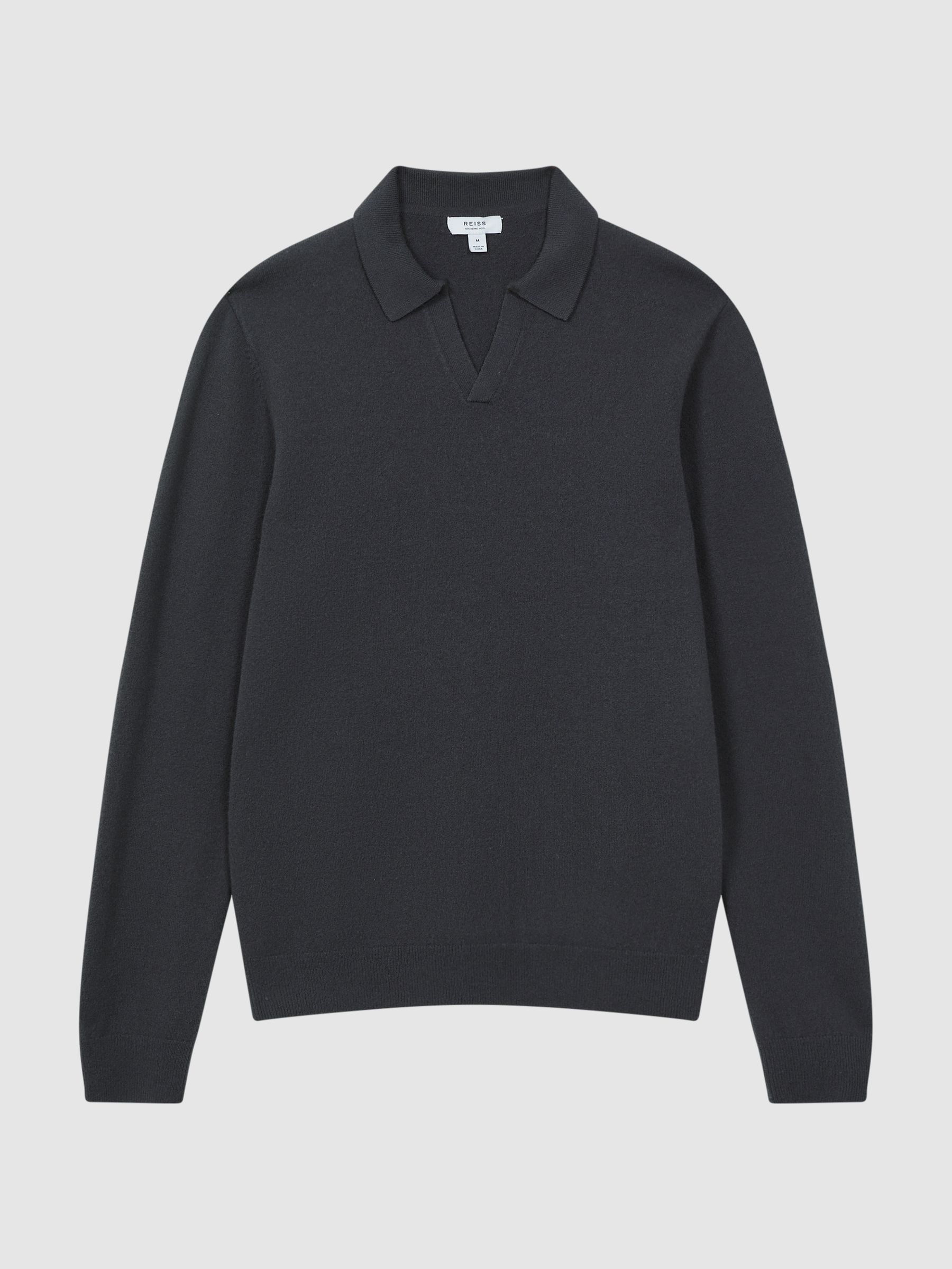 Merino Wool Open Collar Top in Anthracite Grey - Image 2 of 5