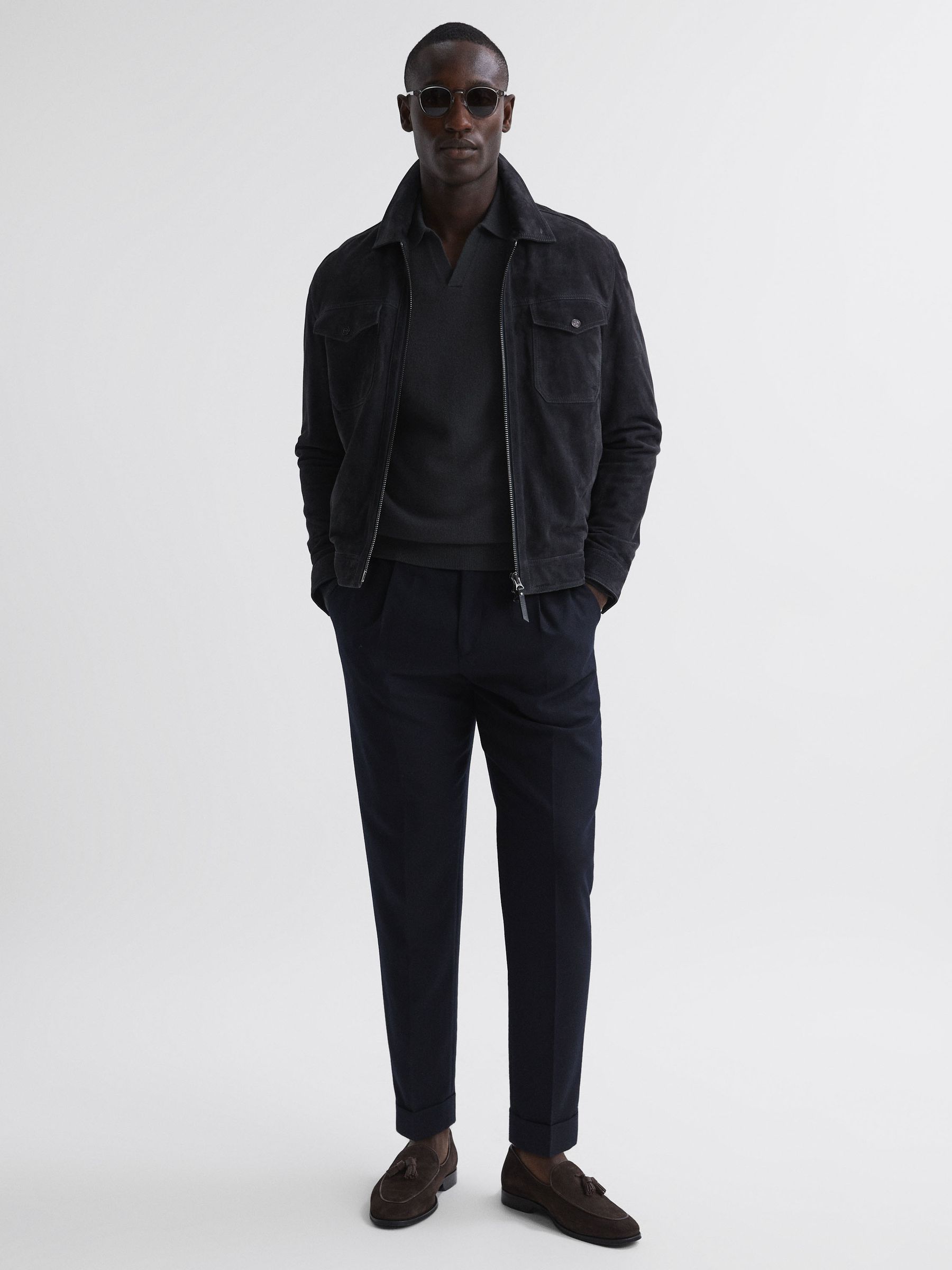Merino Wool Open Collar Top in Anthracite Grey - Image 5 of 5