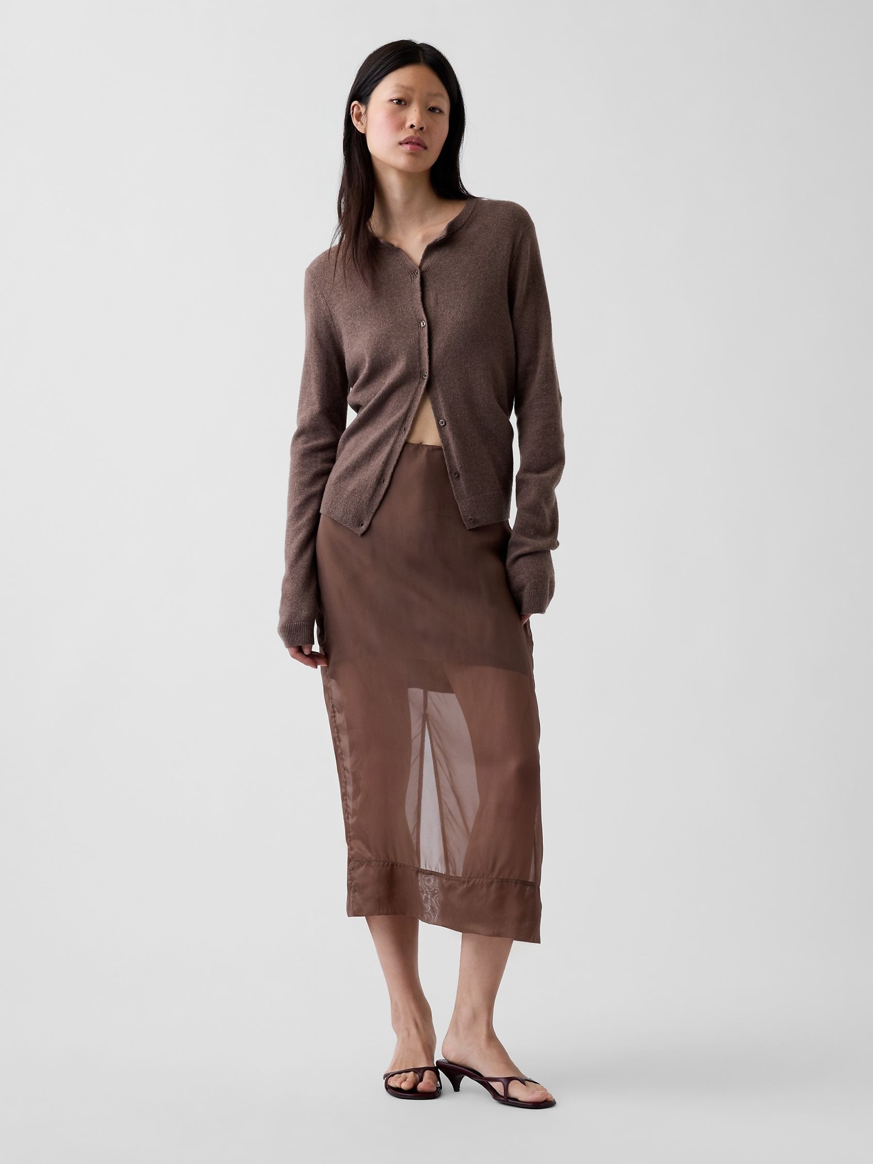 Brown Sheer Maxi Skirt - Image 1 of 5