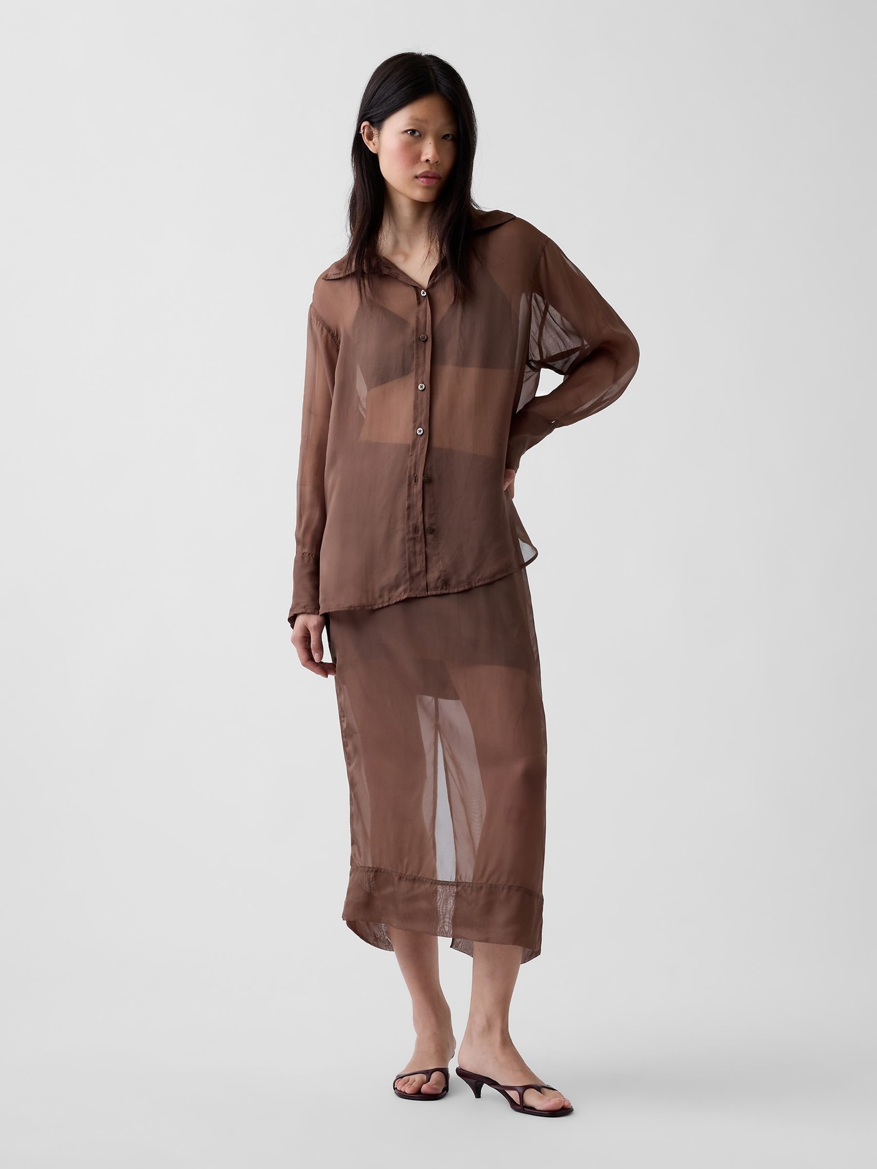 Brown Sheer Maxi Skirt - Image 4 of 5