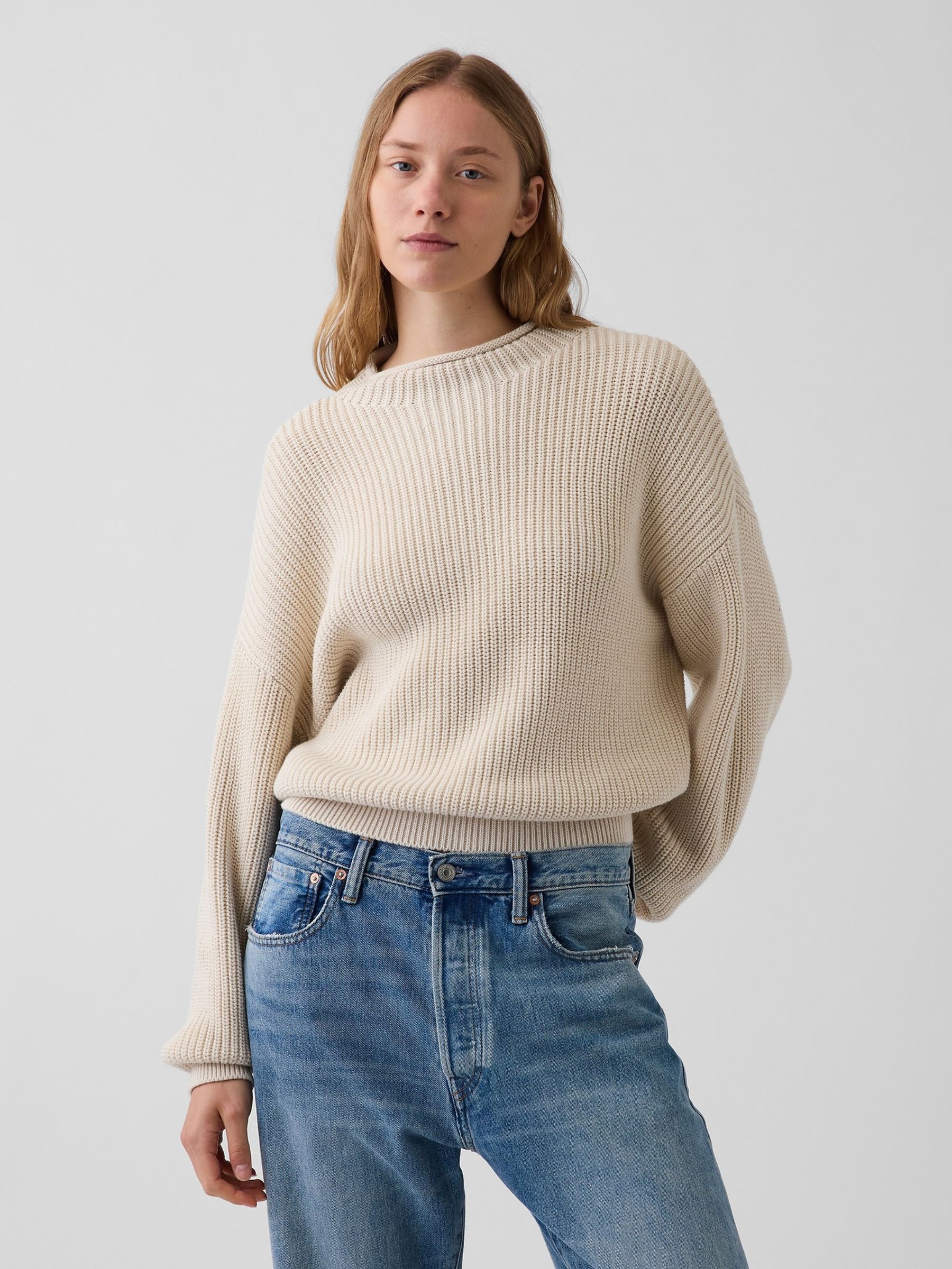 Cream Oversized Rolled Neck Jumper - Image 1 of 6 Cream Oversized Rolled Neck Jumper - Image 1 of 6