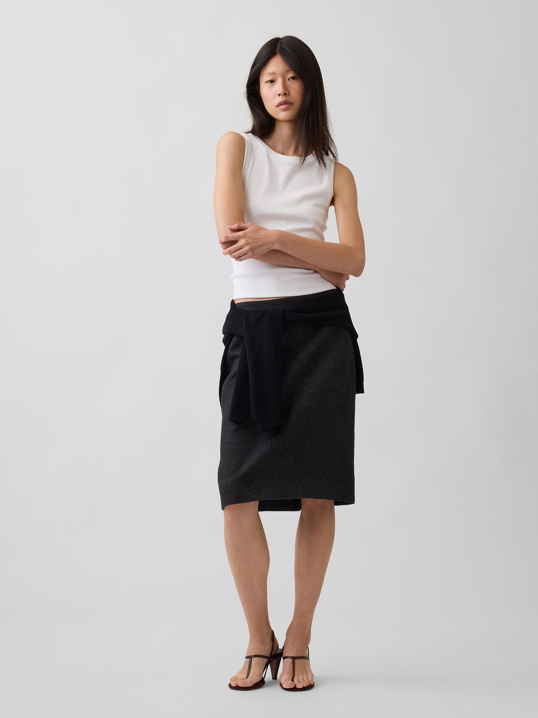 Charcoal Herringbone Knee-Length Skirt - Image 3 of 6