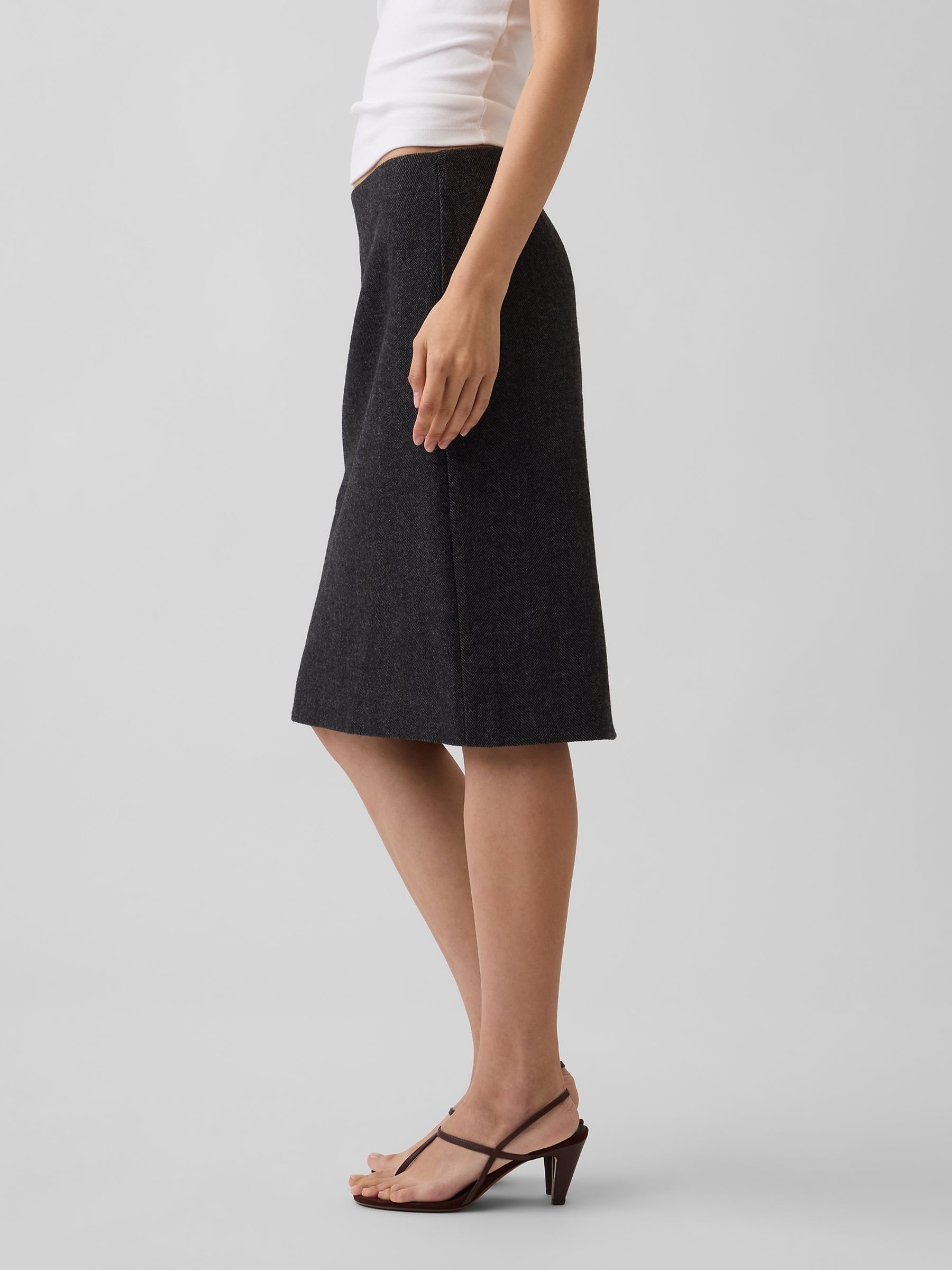 Charcoal Herringbone Knee-Length Skirt - Image 4 of 6