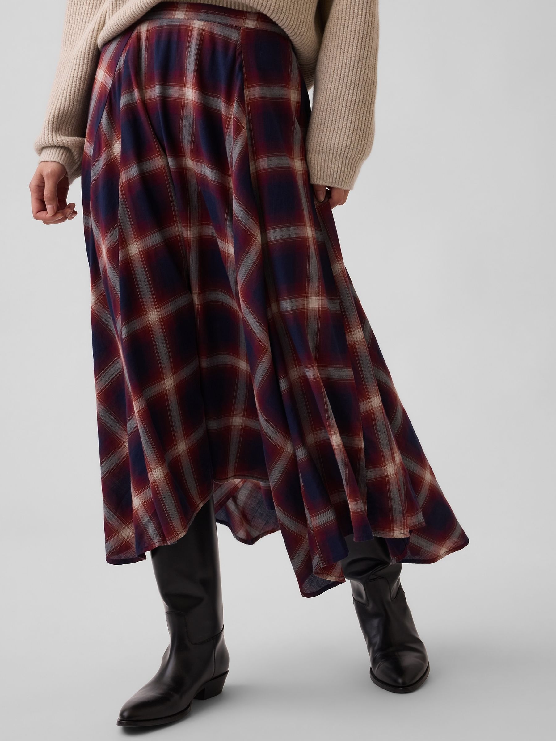 Navy & Red Check Maxi Handkerchief Skirt - Image 1 of 4