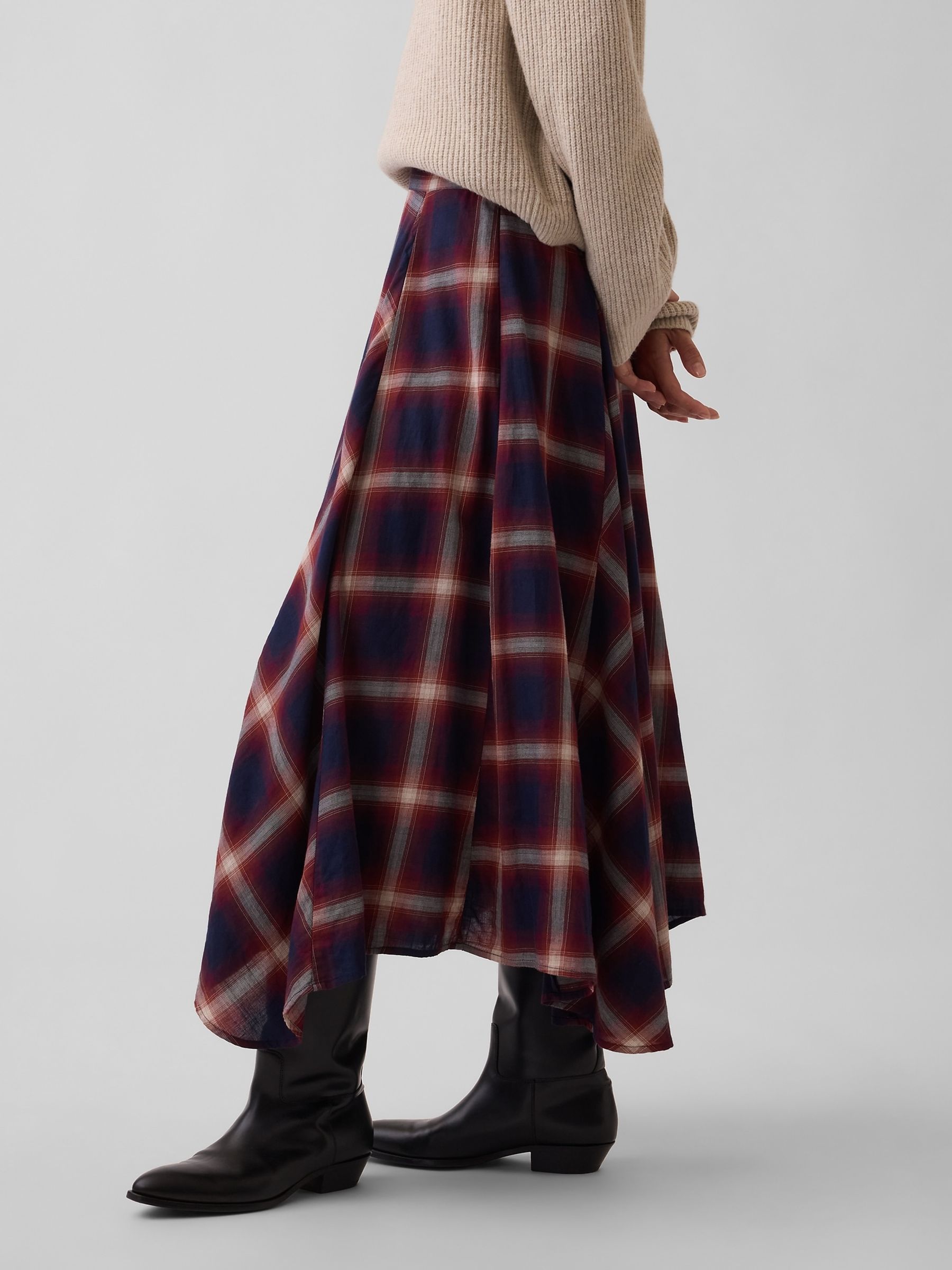 Navy & Red Check Maxi Handkerchief Skirt - Image 2 of 4