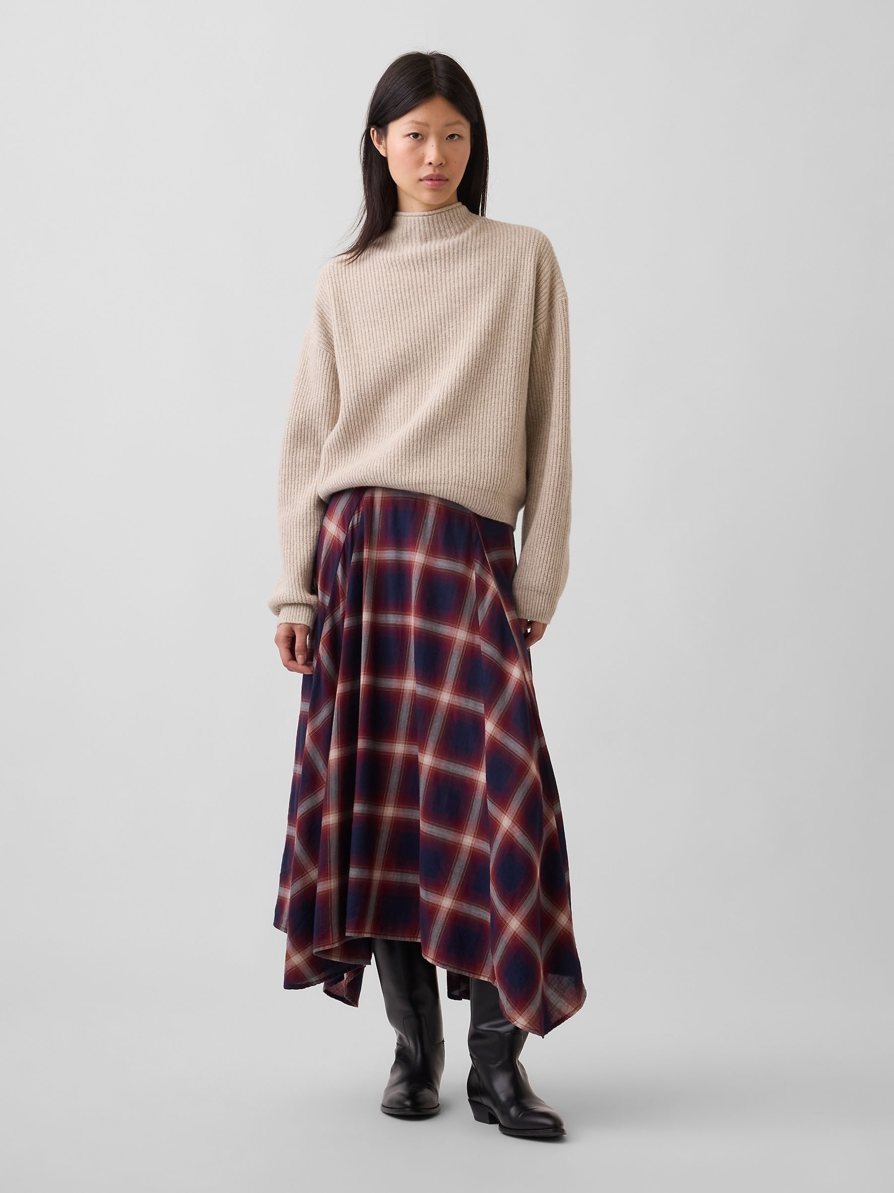Navy & Red Check Maxi Handkerchief Skirt - Image 3 of 4