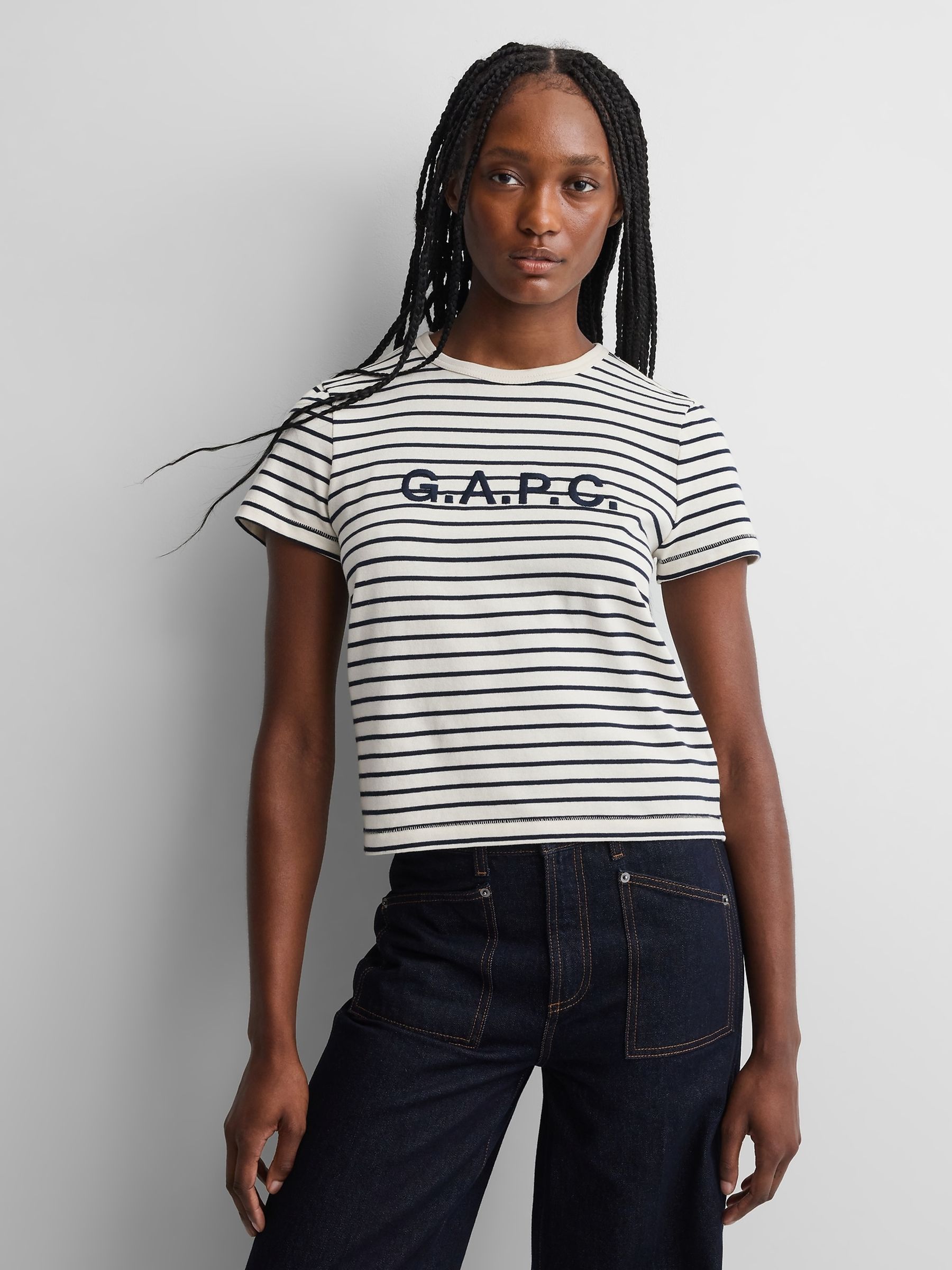 Gap x A.P.C. Cream Stripe Logo T-Shirt - Image 2 of 8