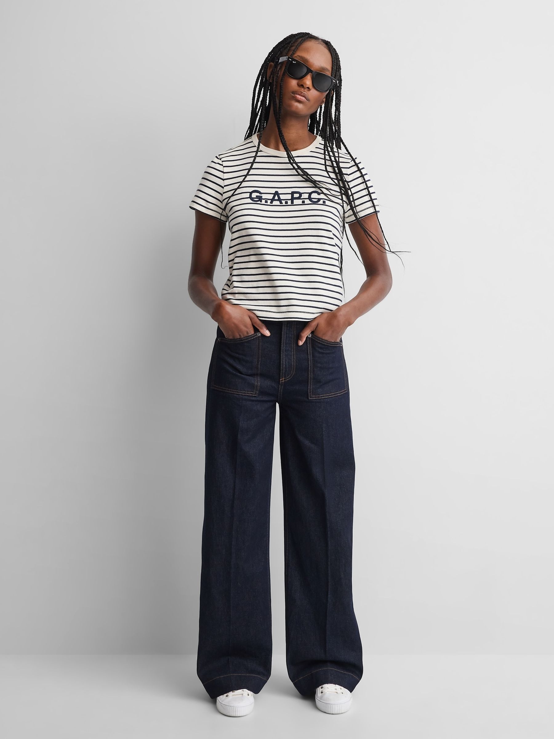 Gap x A.P.C. Cream Stripe Logo T-Shirt - Image 4 of 8
