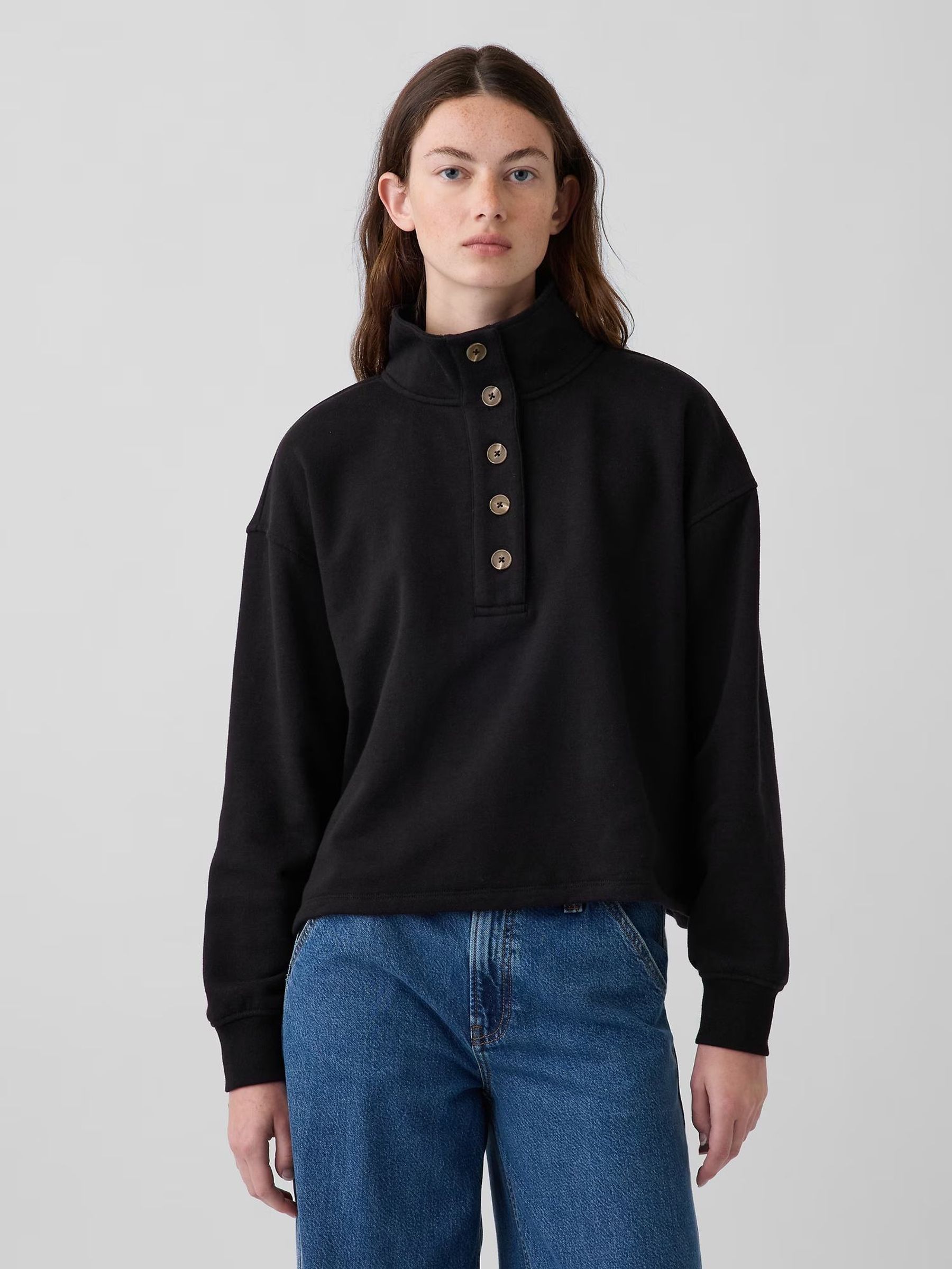 Black Vintage Soft Oversized Henley Pullover - Image 1 of 6 Black Vintage Soft Oversized Henley Pullover - Image 1 of 6