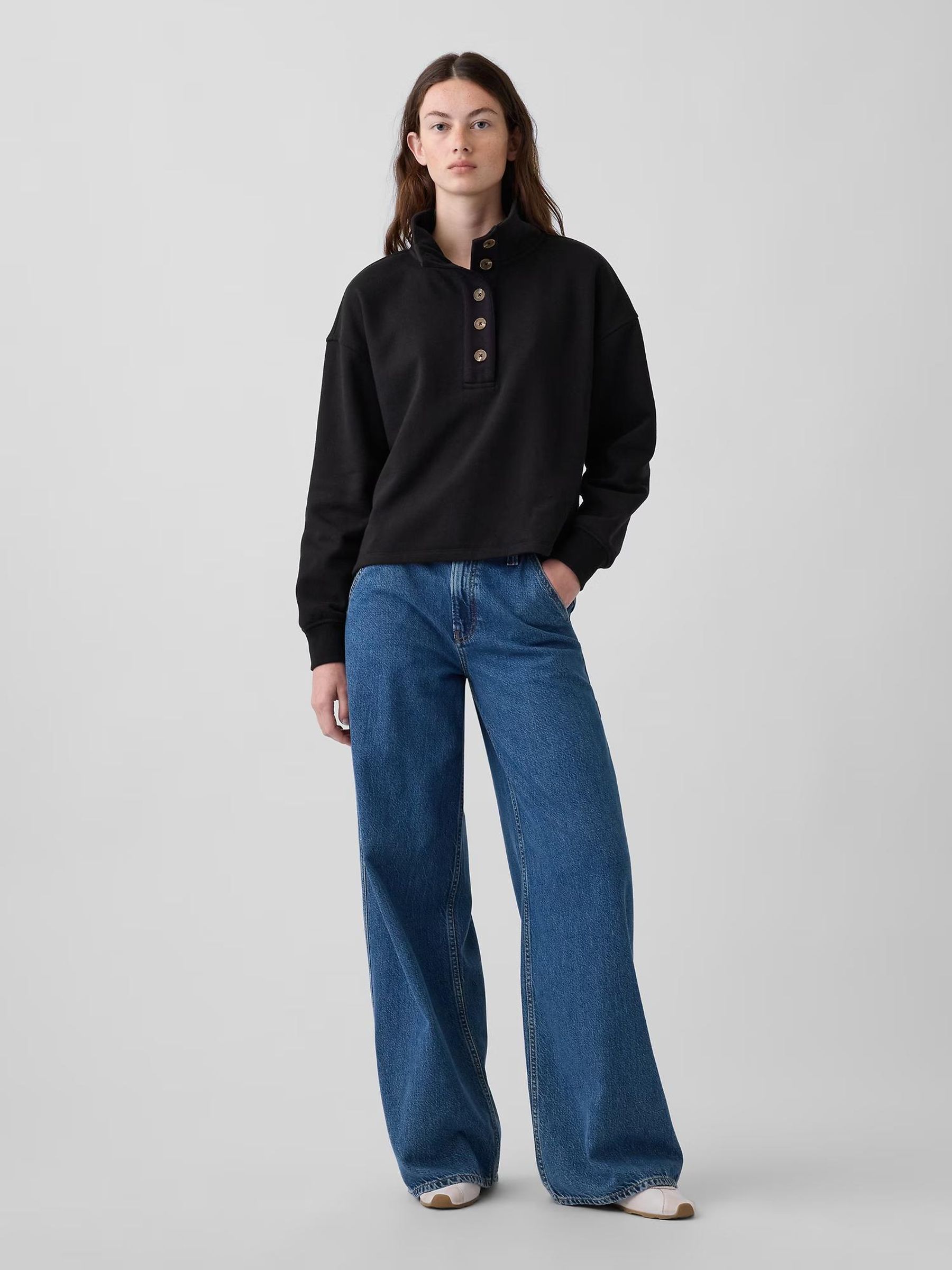 Black Vintage Soft Oversized Henley Pullover - Image 2 of 6 Black Vintage Soft Oversized Henley Pullover - Image 2 of 6