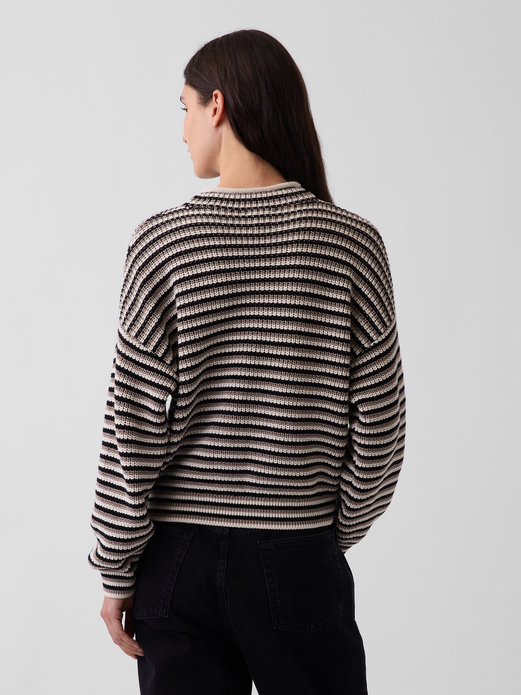 Black & Brown Stripe Oversized Rolled Neck Jumper - Image 2 of 4 Black & Brown Stripe Oversized Rolled Neck Jumper - Image 2 of 4