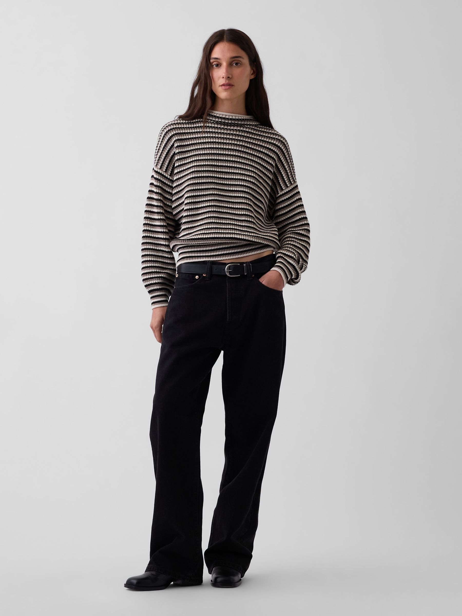 Black & Brown Stripe Oversized Rolled Neck Jumper - Image 3 of 4