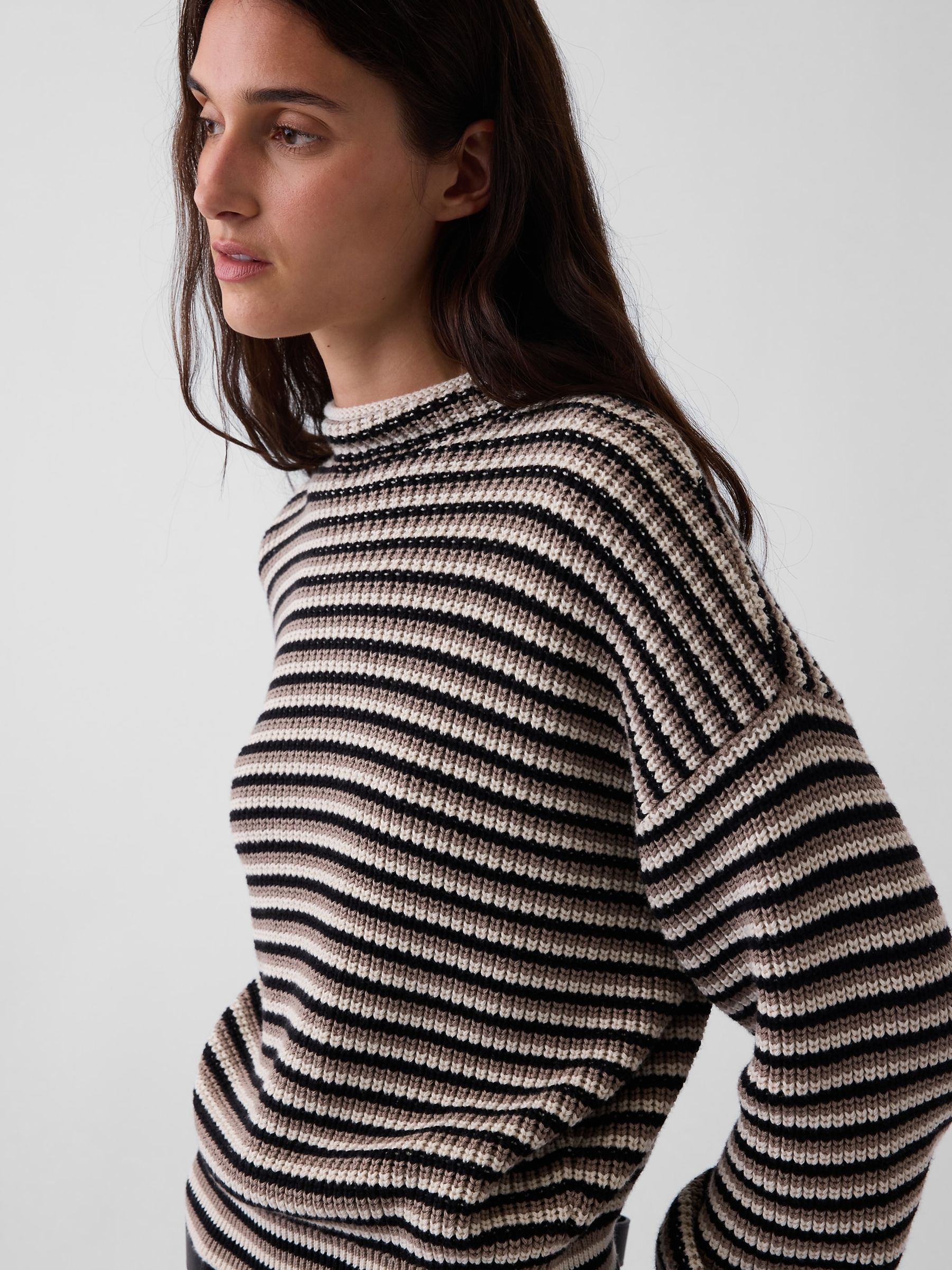 Black & Brown Stripe Oversized Rolled Neck Jumper - Image 4 of 4 Black & Brown Stripe Oversized Rolled Neck Jumper - Image 4 of 4