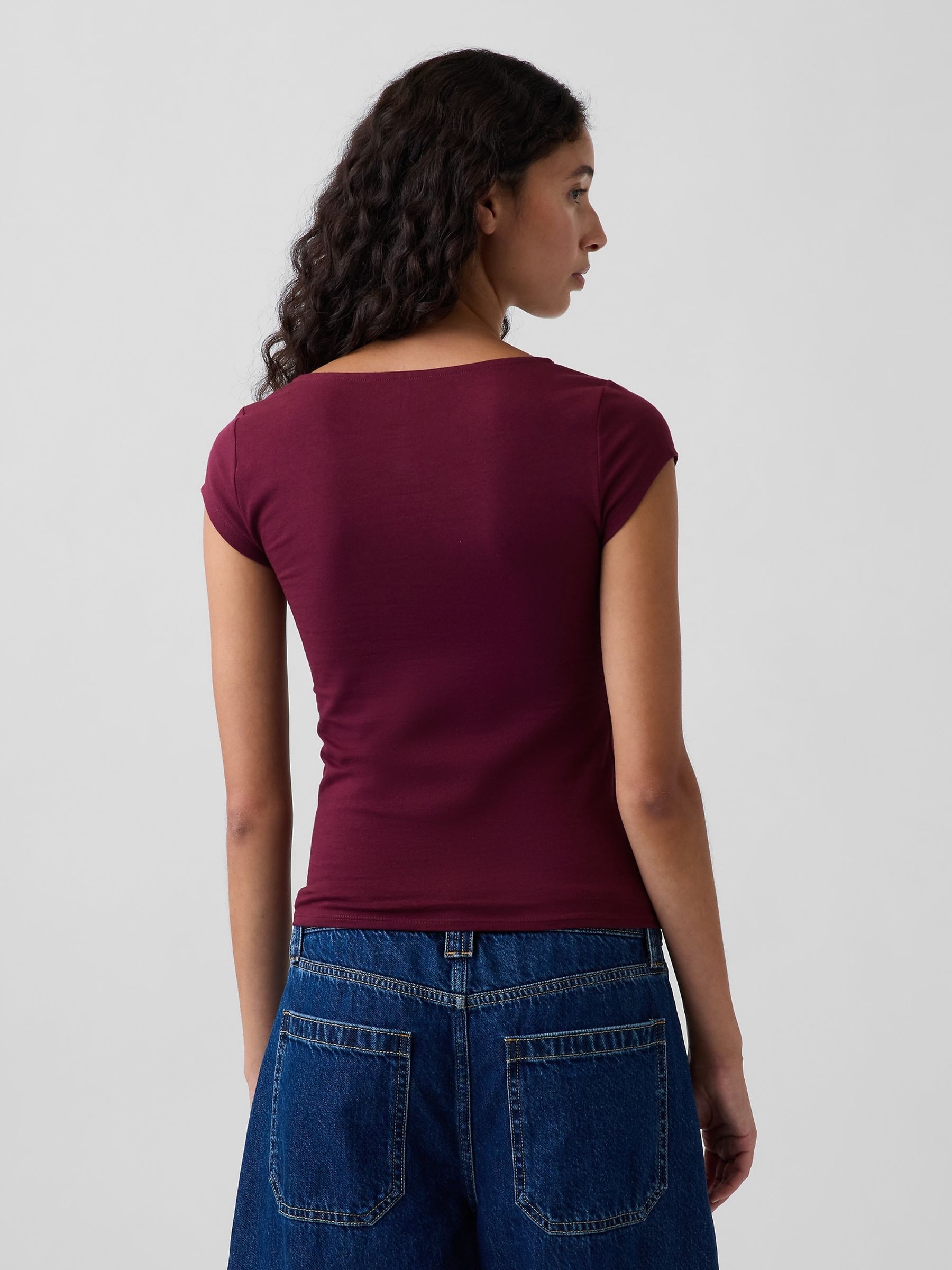 Burgundy Red Close Knit Jersey V-Neck T-Shirt - Image 2 of 3