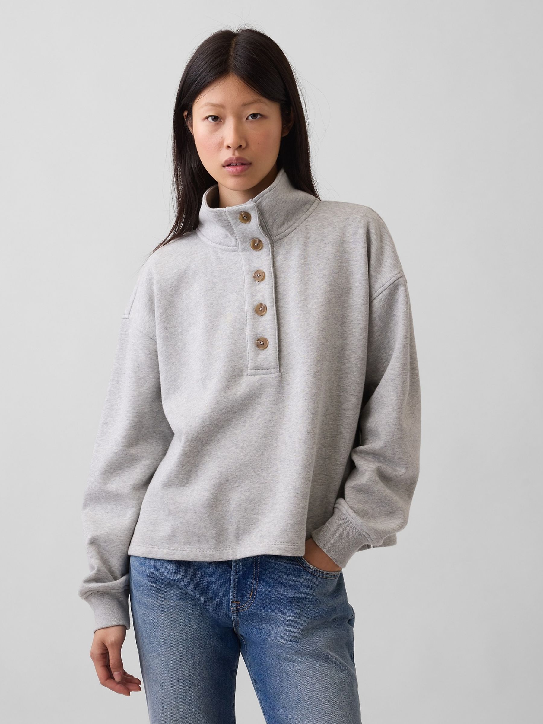 Grey Vintage Soft Oversized Henley Pullover - Image 1 of 5