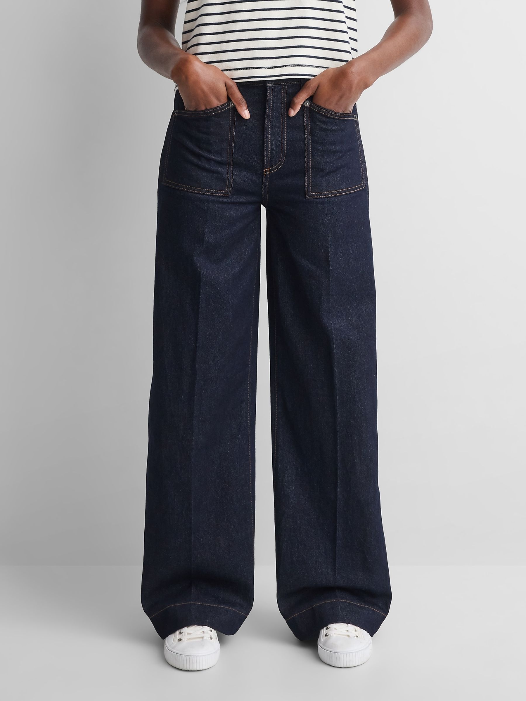 Gap x A.P.C. Dark Wash High Waisted Stride Jeans - Image 2 of 7 Gap x A.P.C. Dark Wash High Waisted Stride Jeans - Image 2 of 7