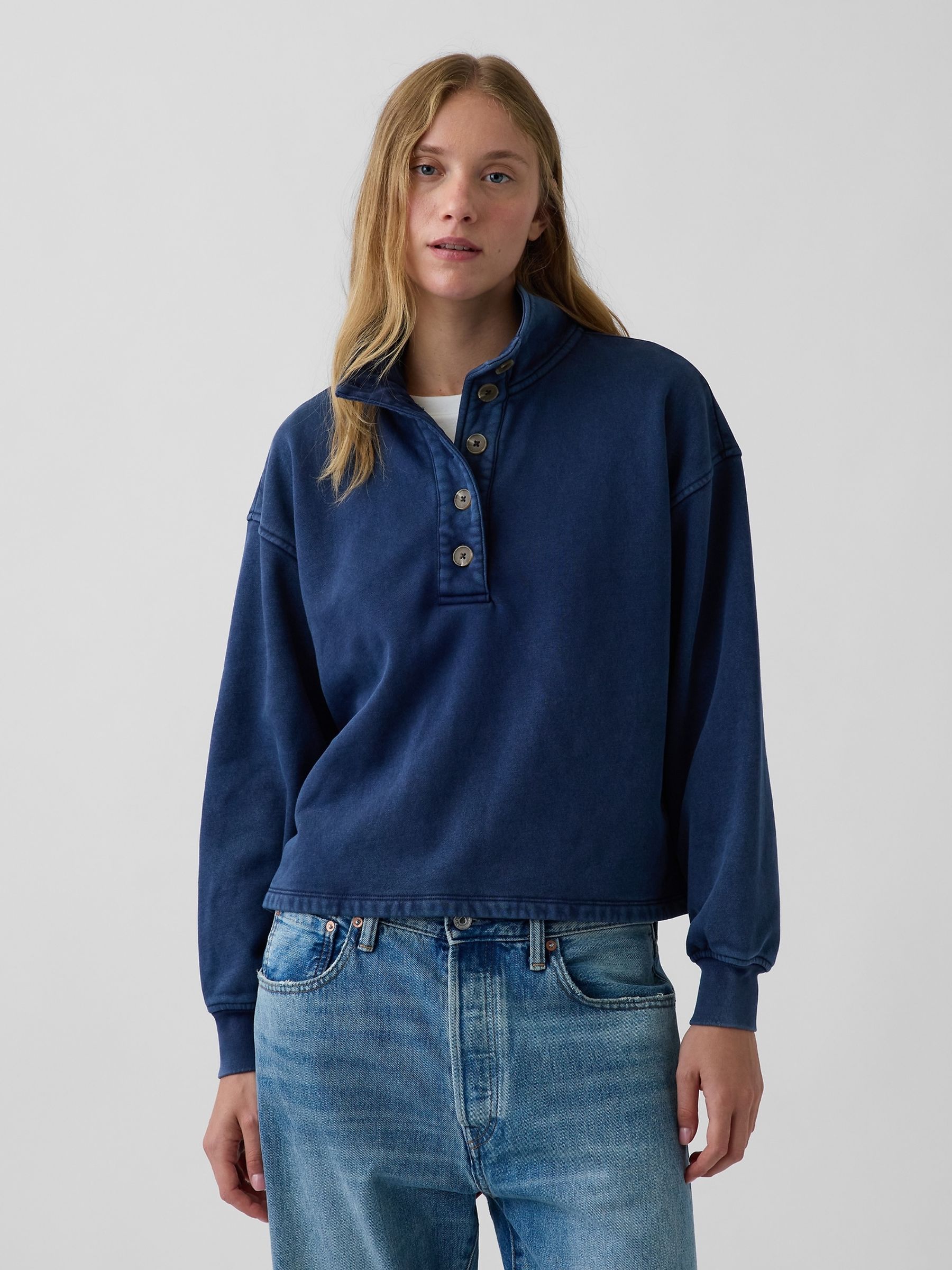 Blue Vintage Soft Oversized Henley Sweatshirt - Image 1 of 5