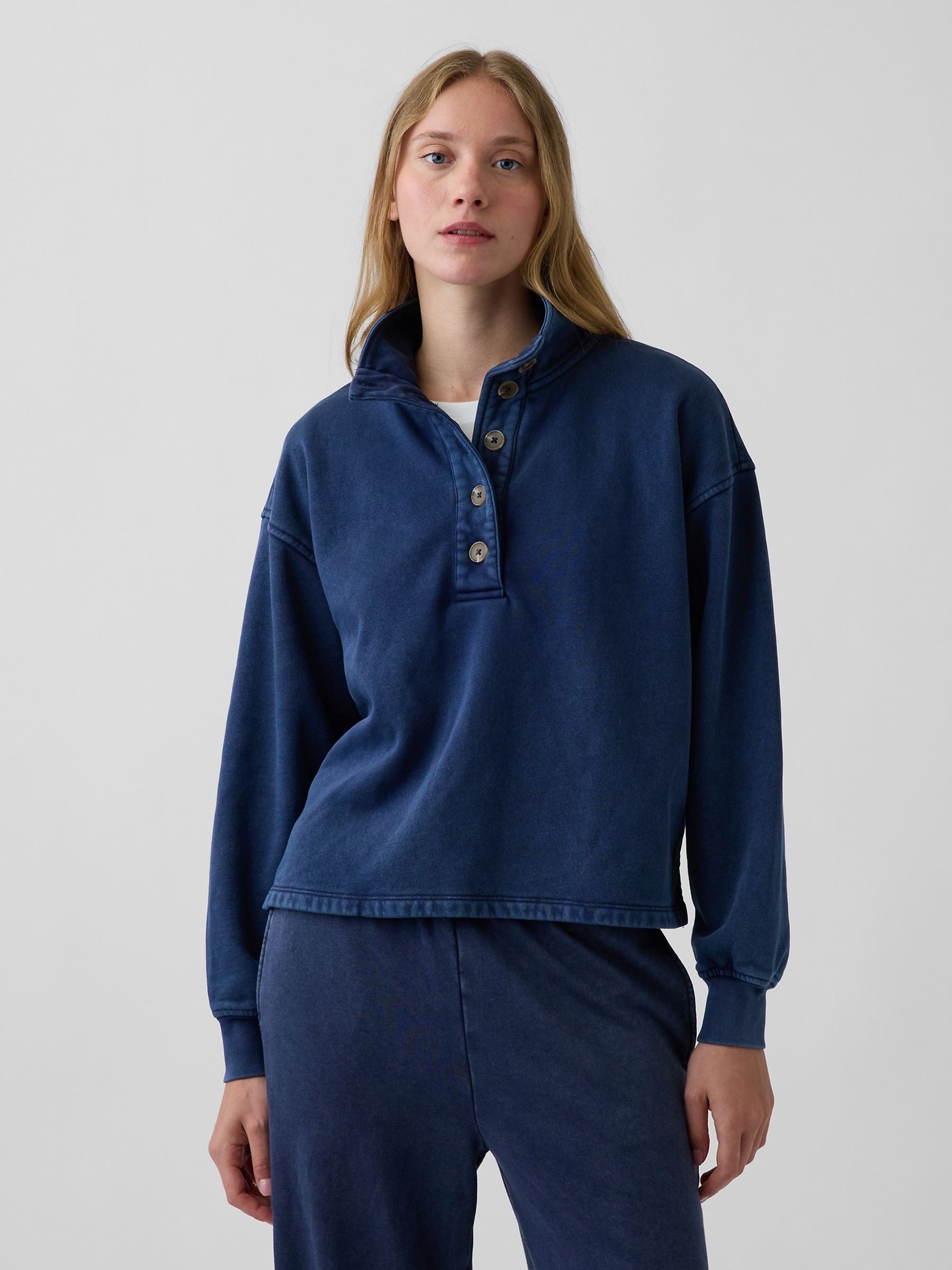 Blue Vintage Soft Oversized Henley Sweatshirt - Image 3 of 5