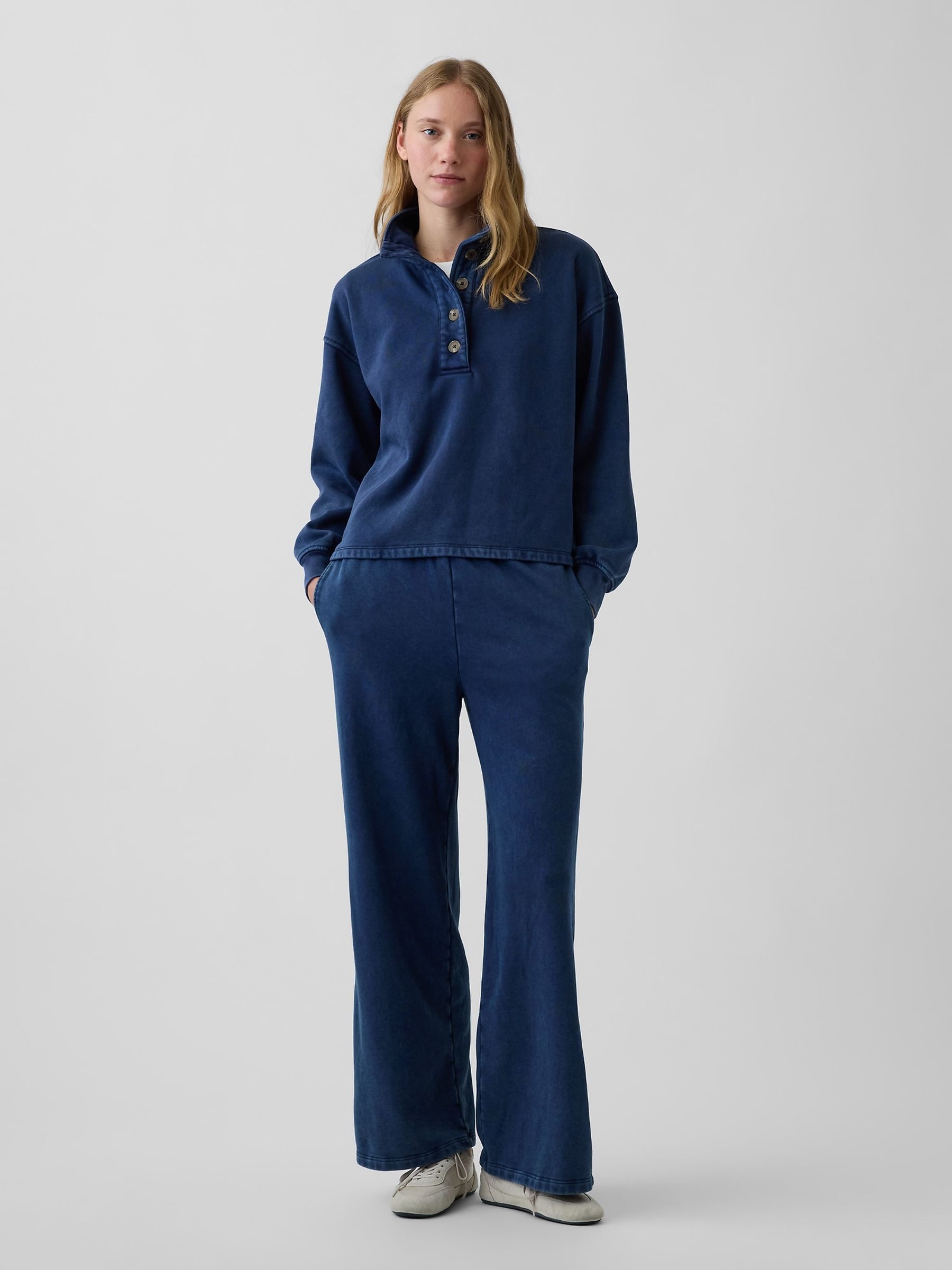 Blue Vintage Soft Oversized Henley Sweatshirt - Image 4 of 5