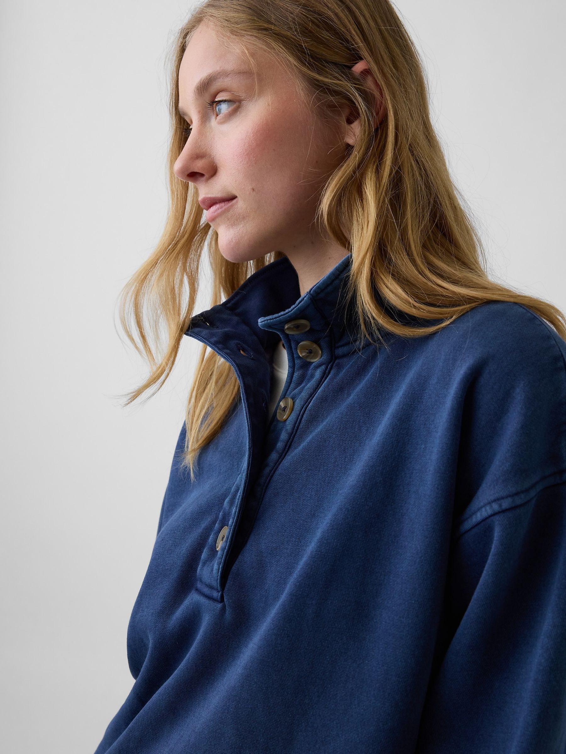 Blue Vintage Soft Oversized Henley Sweatshirt - Image 5 of 5