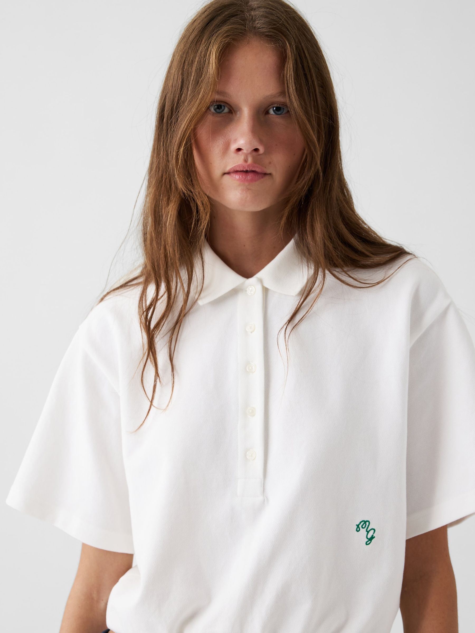 Gap x Malbon White Cinch Crop Polo Shirt - Image 4 of 7