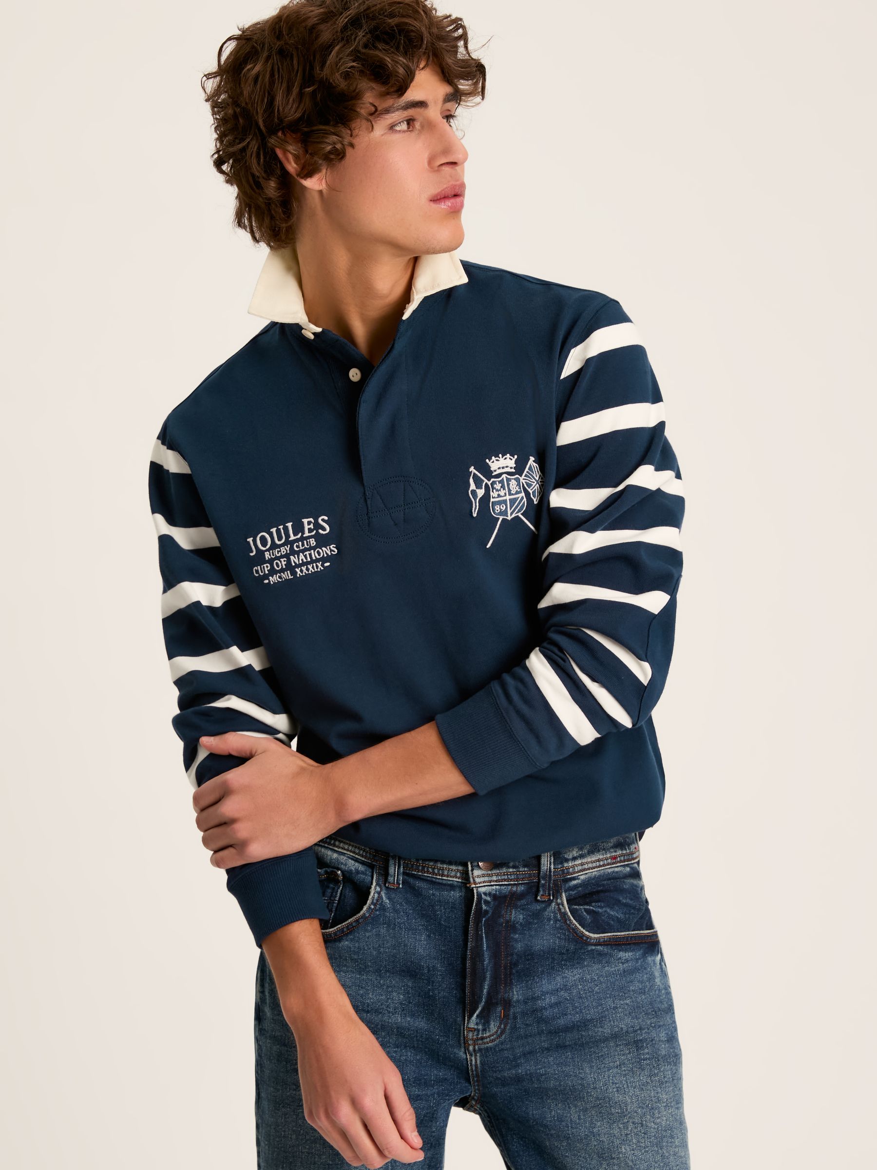 Embroidered Navy Blue Classic Rugby Shirt - Image 2 of 9