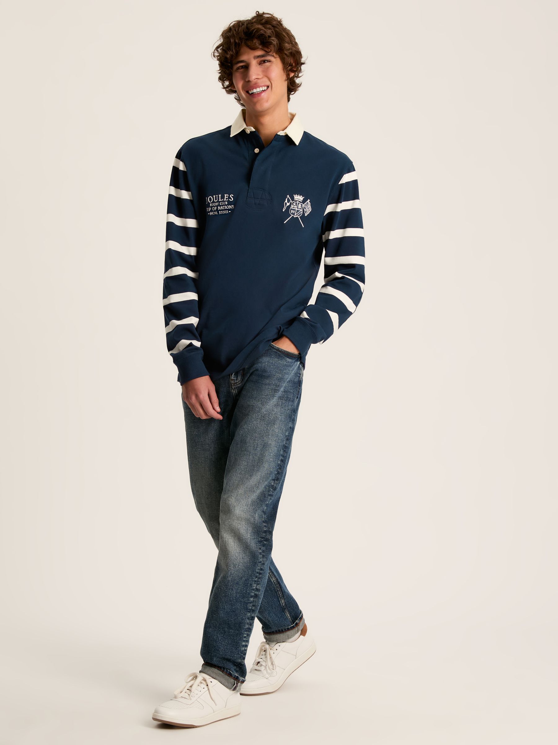 Embroidered Navy Blue Classic Rugby Shirt - Image 4 of 9