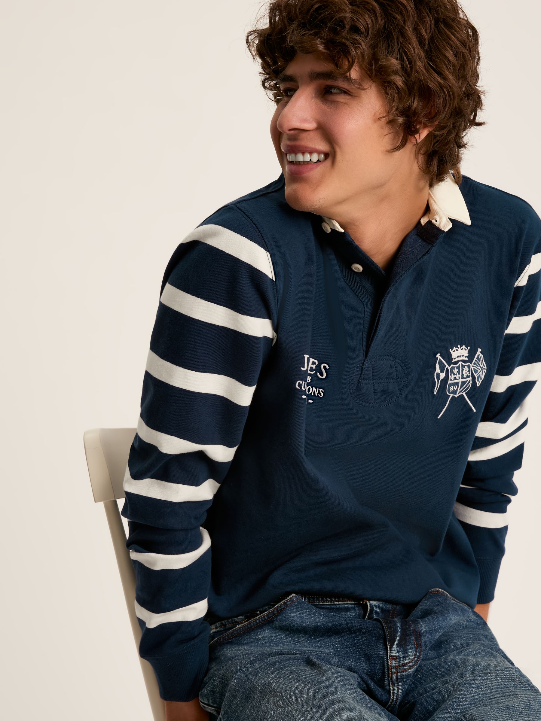 Embroidered Navy Blue Classic Rugby Shirt - Image 5 of 9