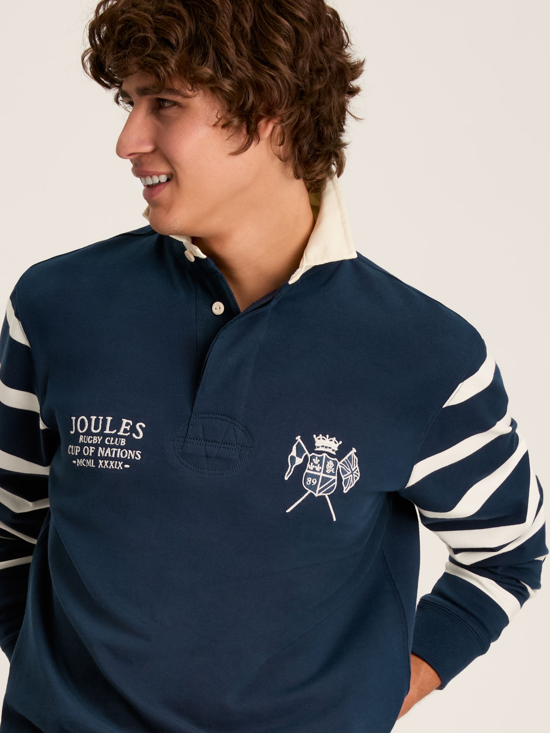 Embroidered Navy Blue Classic Rugby Shirt - Image 6 of 9