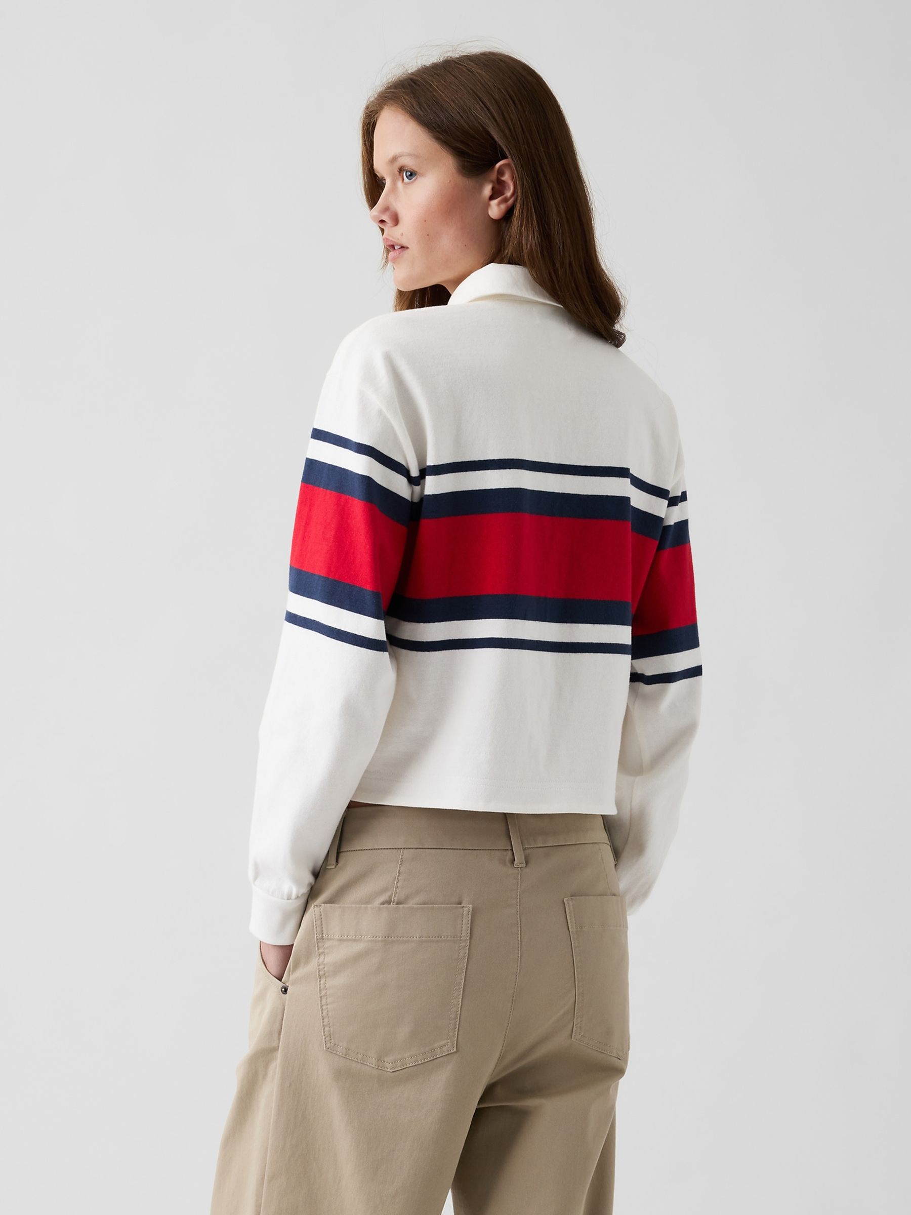 Gap x Malbon White/Red Oversized Crop Rugby Shirt - Image 3 of 8