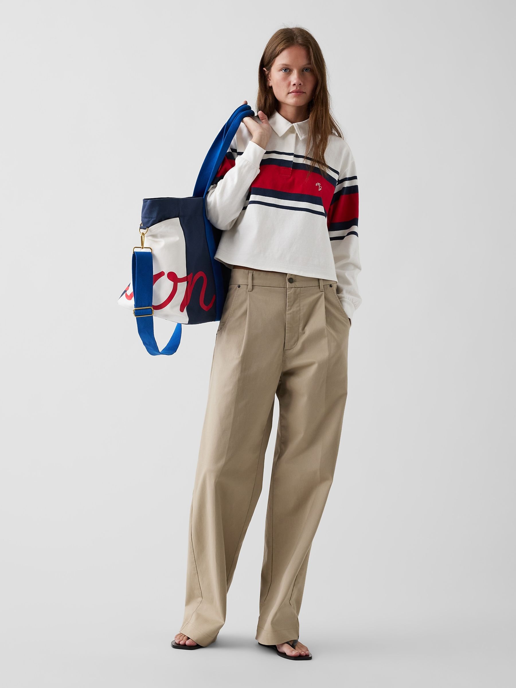 Gap x Malbon White/Red Oversized Crop Rugby Shirt - Image 4 of 8