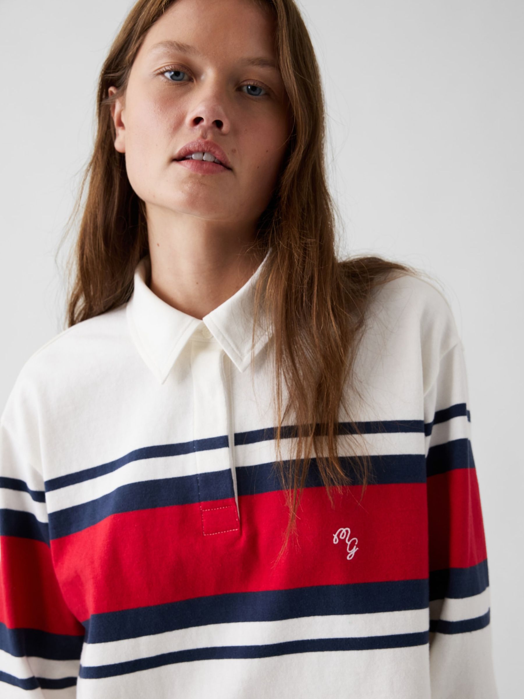 Gap x Malbon White/Red Oversized Crop Rugby Shirt - Image 5 of 8