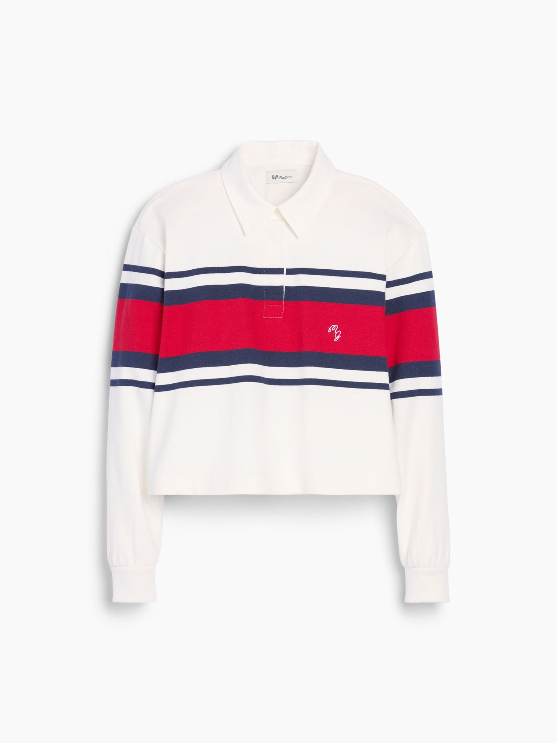 Gap x Malbon White/Red Oversized Crop Rugby Shirt - Image 6 of 8