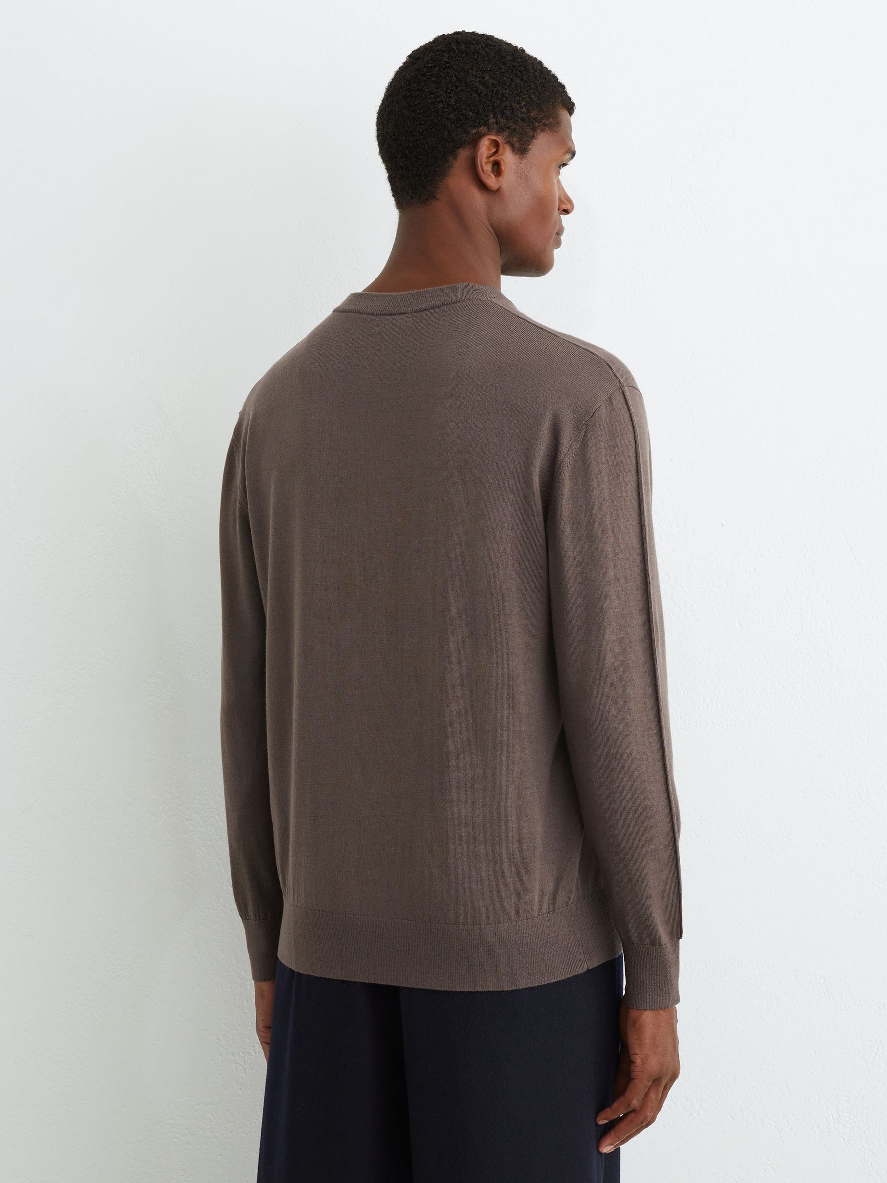 Merino Wool V-Neck Jumper in Ridge Brown - Image 5 of 6