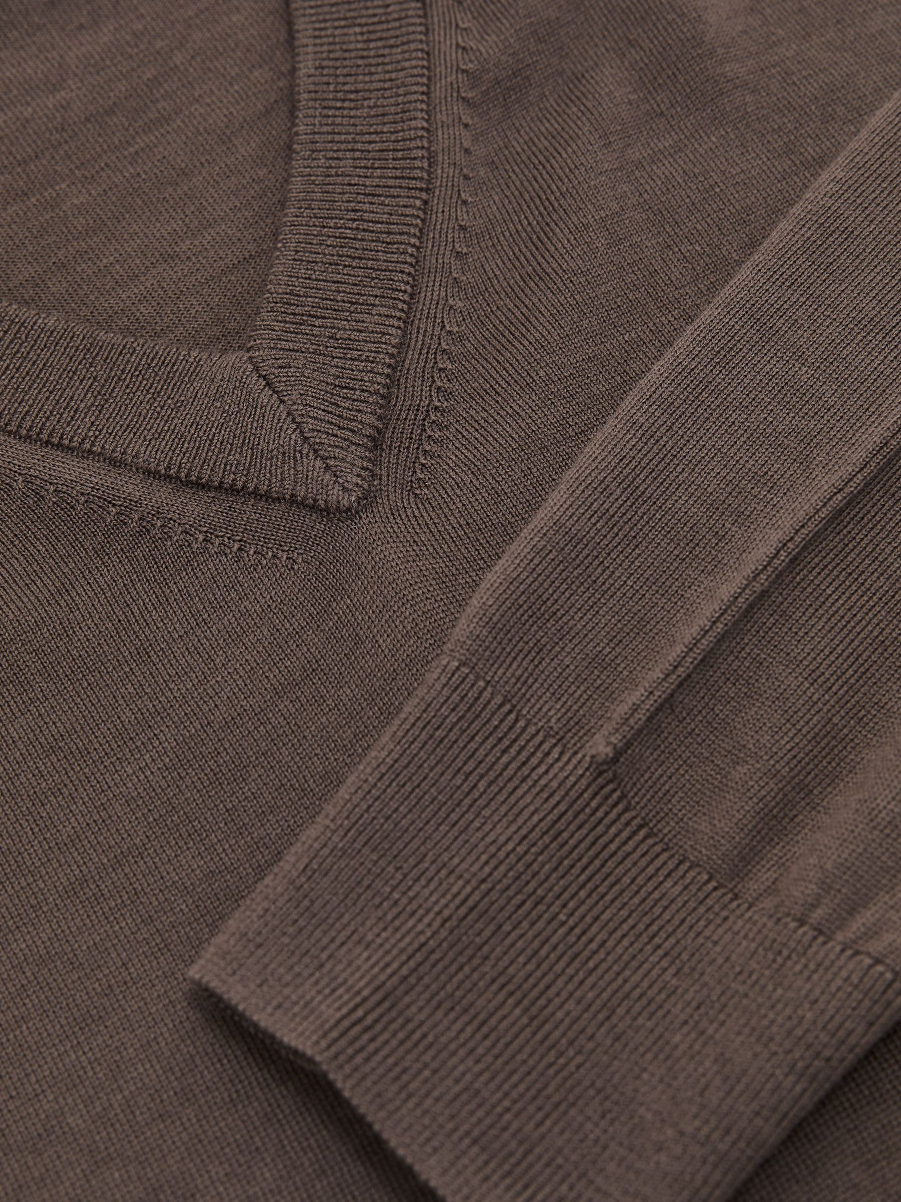 Merino Wool V-Neck Jumper in Ridge Brown - Image 6 of 6