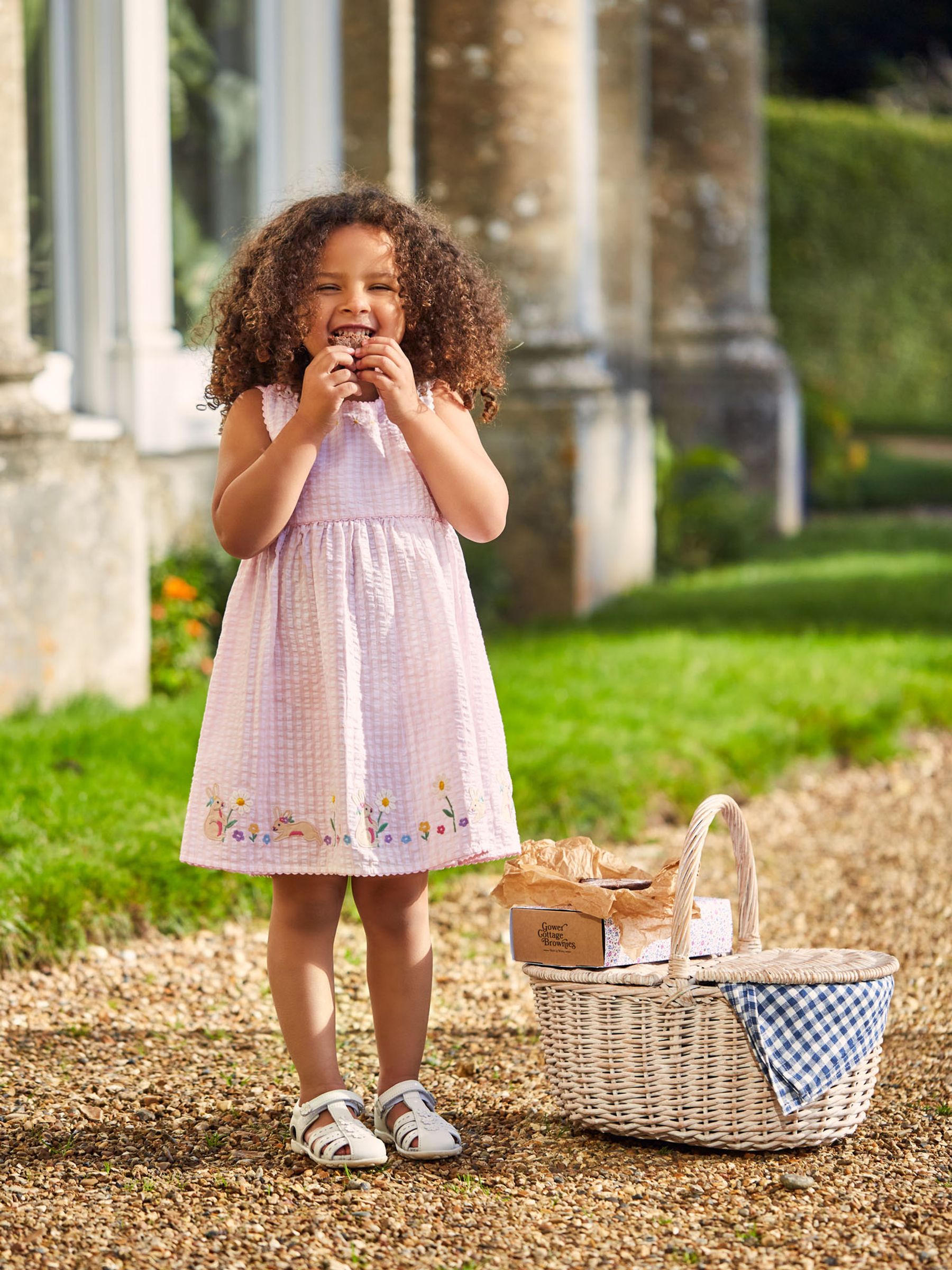 Pale Pink Girls' Rabbit Appliqué Gingham Dress - Image 1 of 3