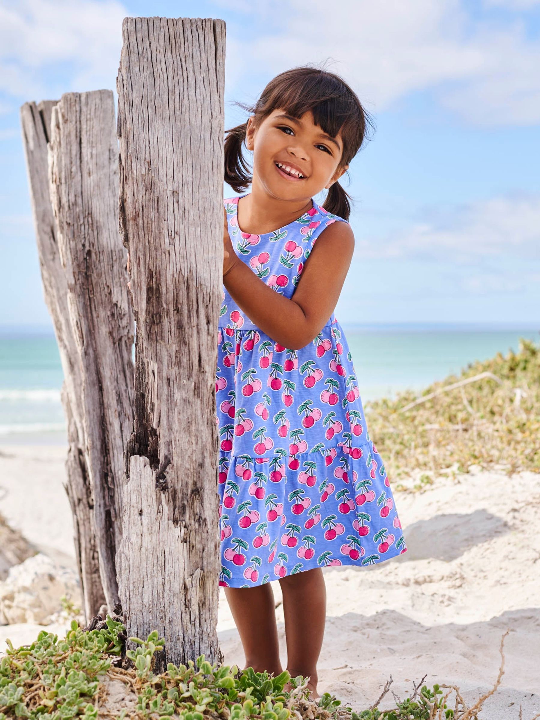 Blue Girls' Blue Cherry Print Tiered Dress - Image 2 of 3