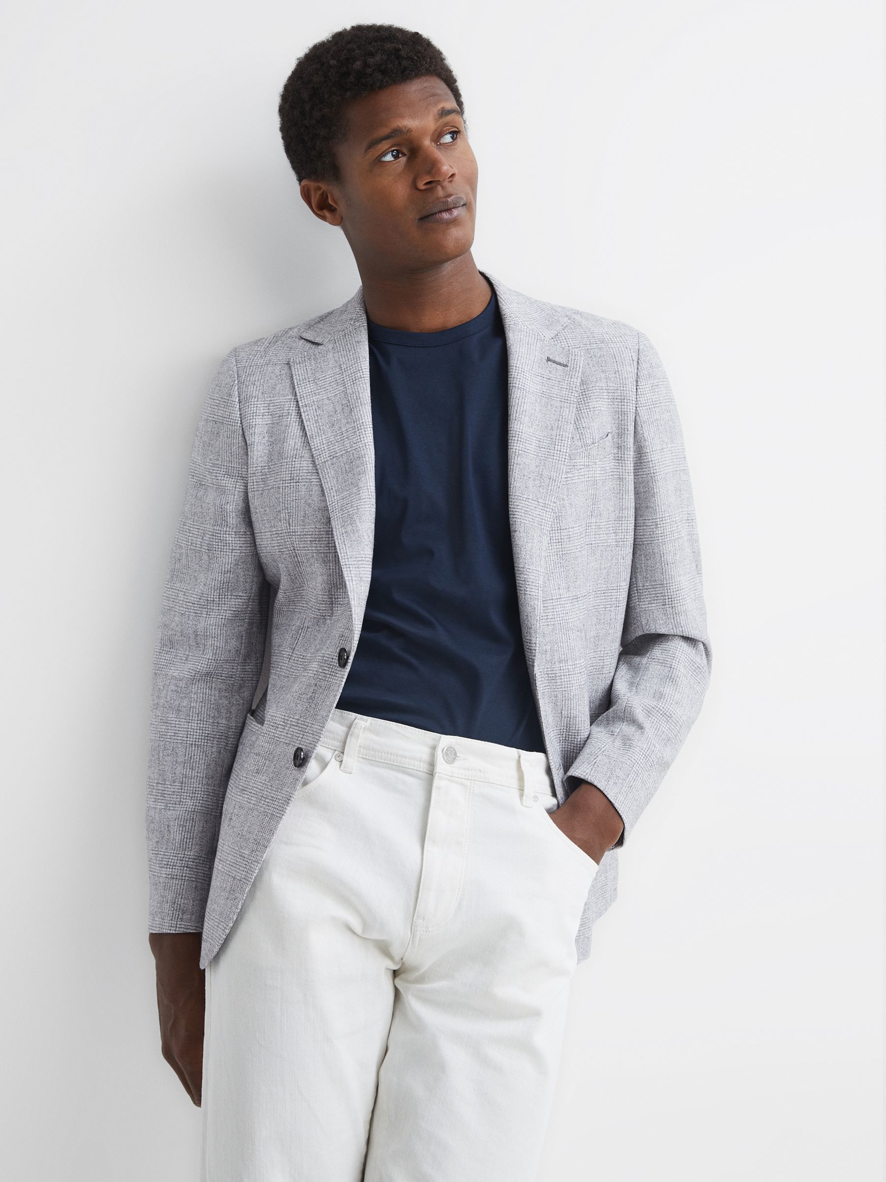 Single Breasted Check Blazer in Grey - Image 1 of 6