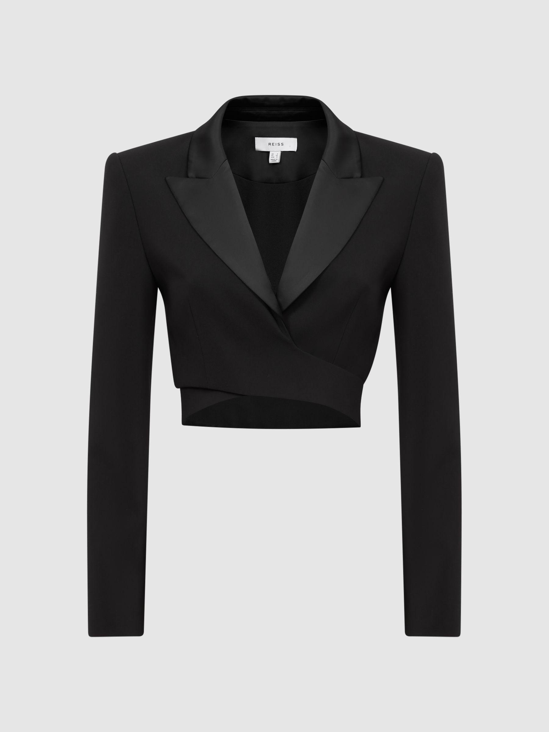 Satin Cropped Tux Top in Black - Image 2 of 4