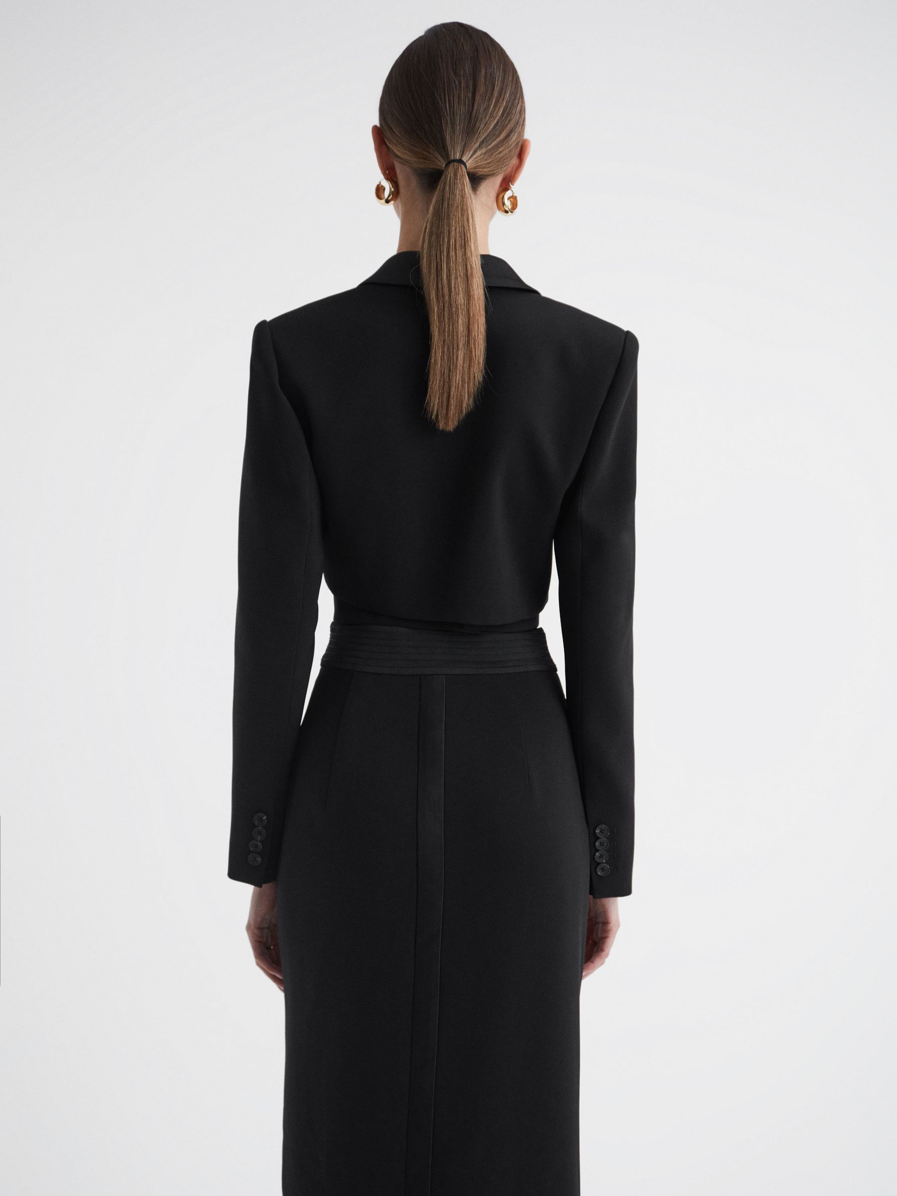 Satin Cropped Tux Top in Black - Image 4 of 4